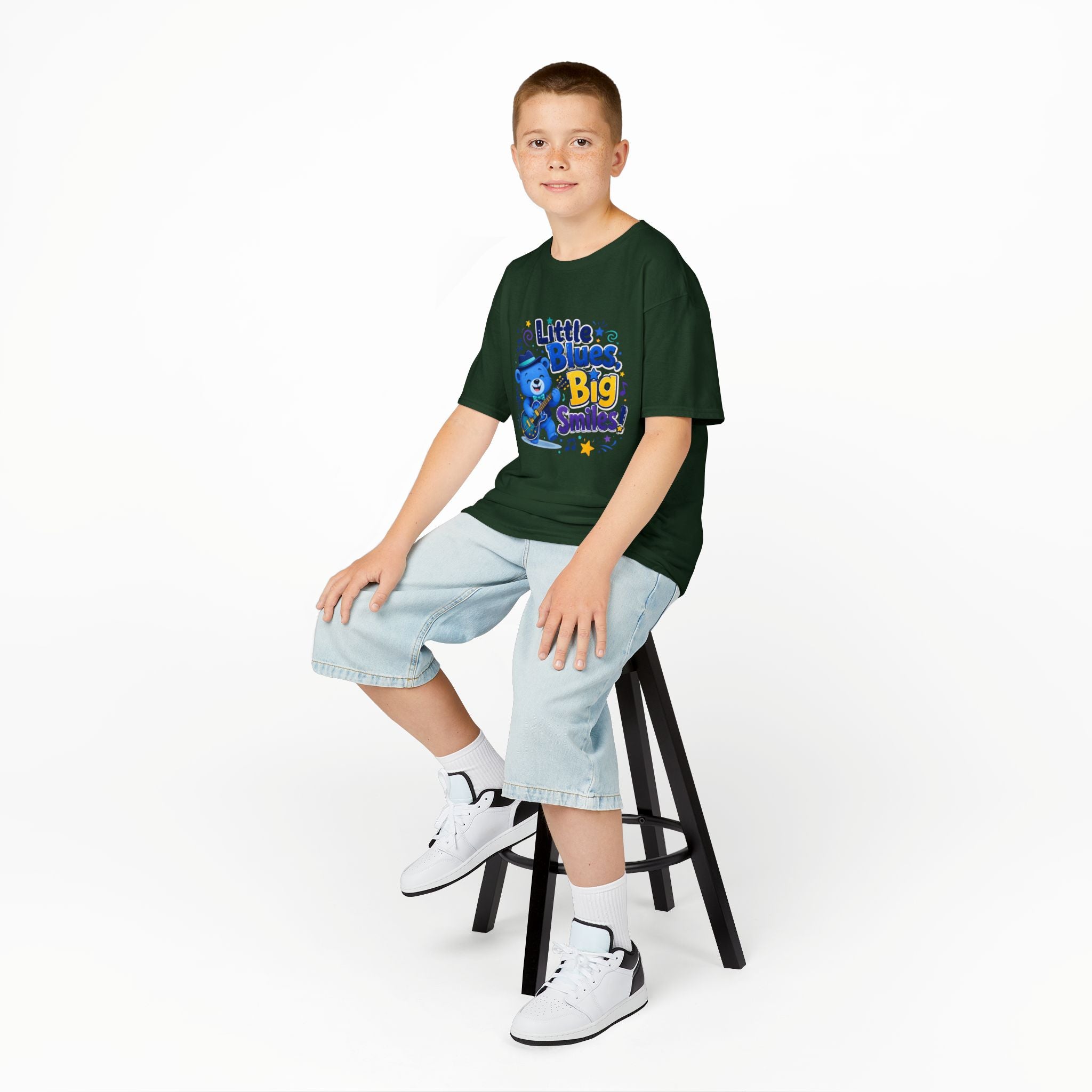Kids Tee — "Little Blues, Big Smiles!" Guitar-Bear Graphic