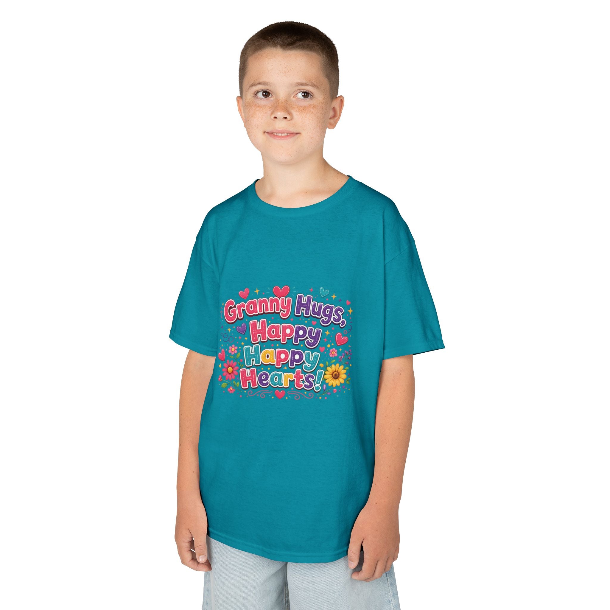 Granny Hugs Happy Hearts Kids Tee | Colorful Floral Kids Shirt