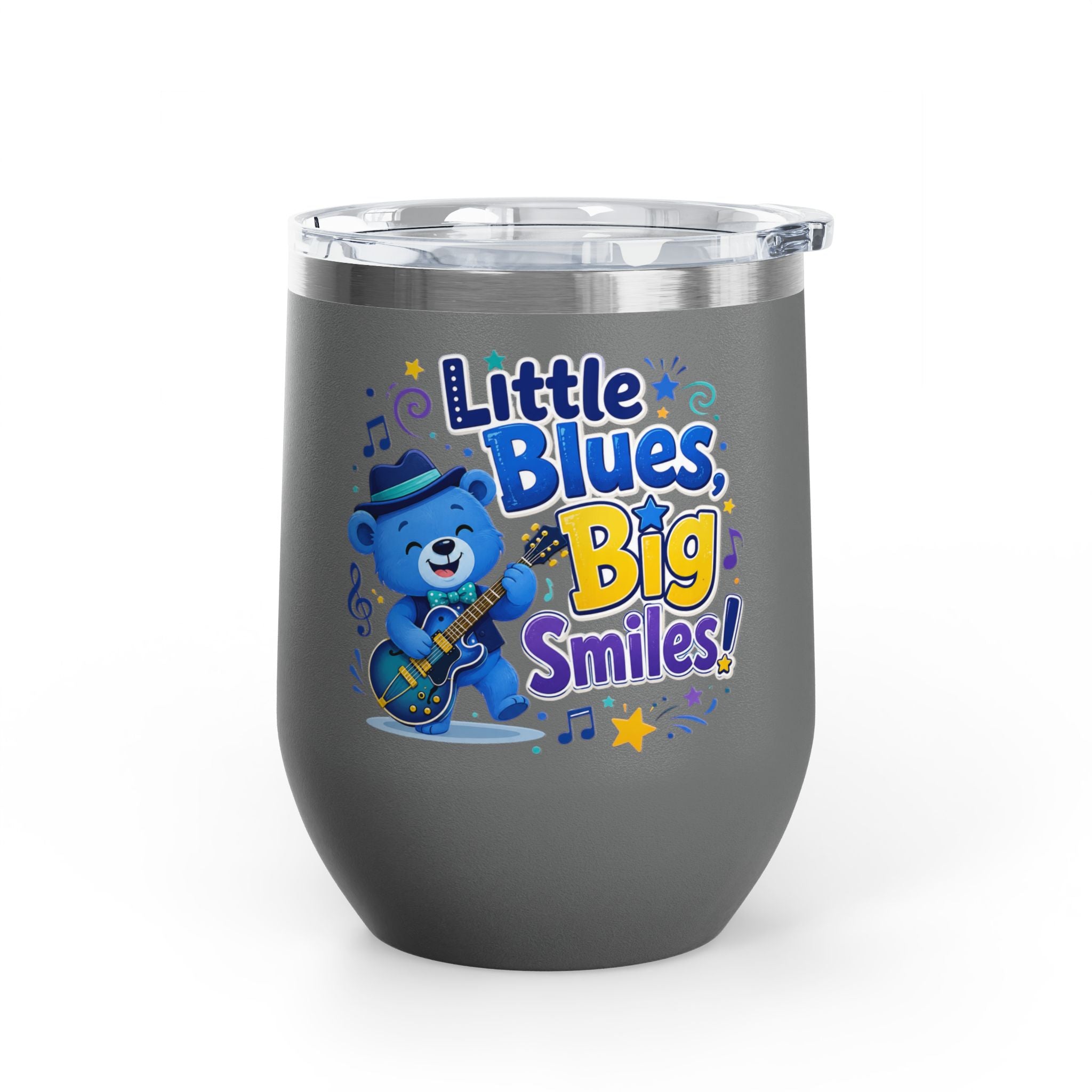 "Little Blues, Big Smiles" Cute Blue Bear Music 12oz Insulated