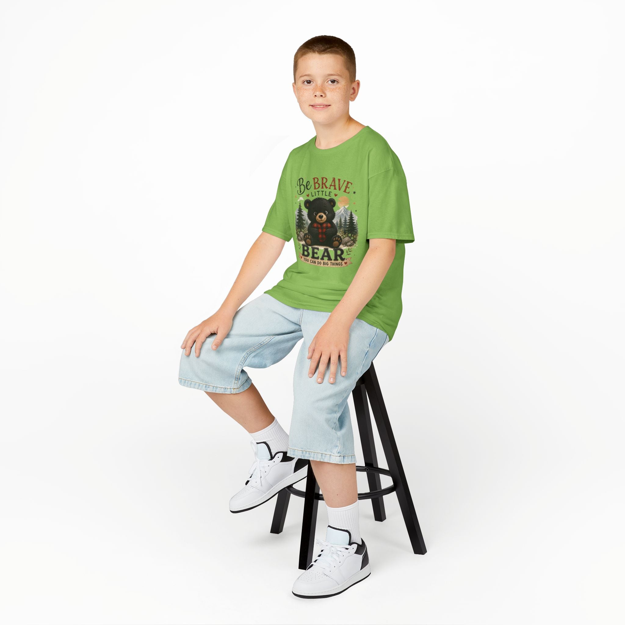 Kids T‑Shirt — "Be Brave Little Bear" Cute Woodland Bear Tee for Children, Inspirational Adventure Gift