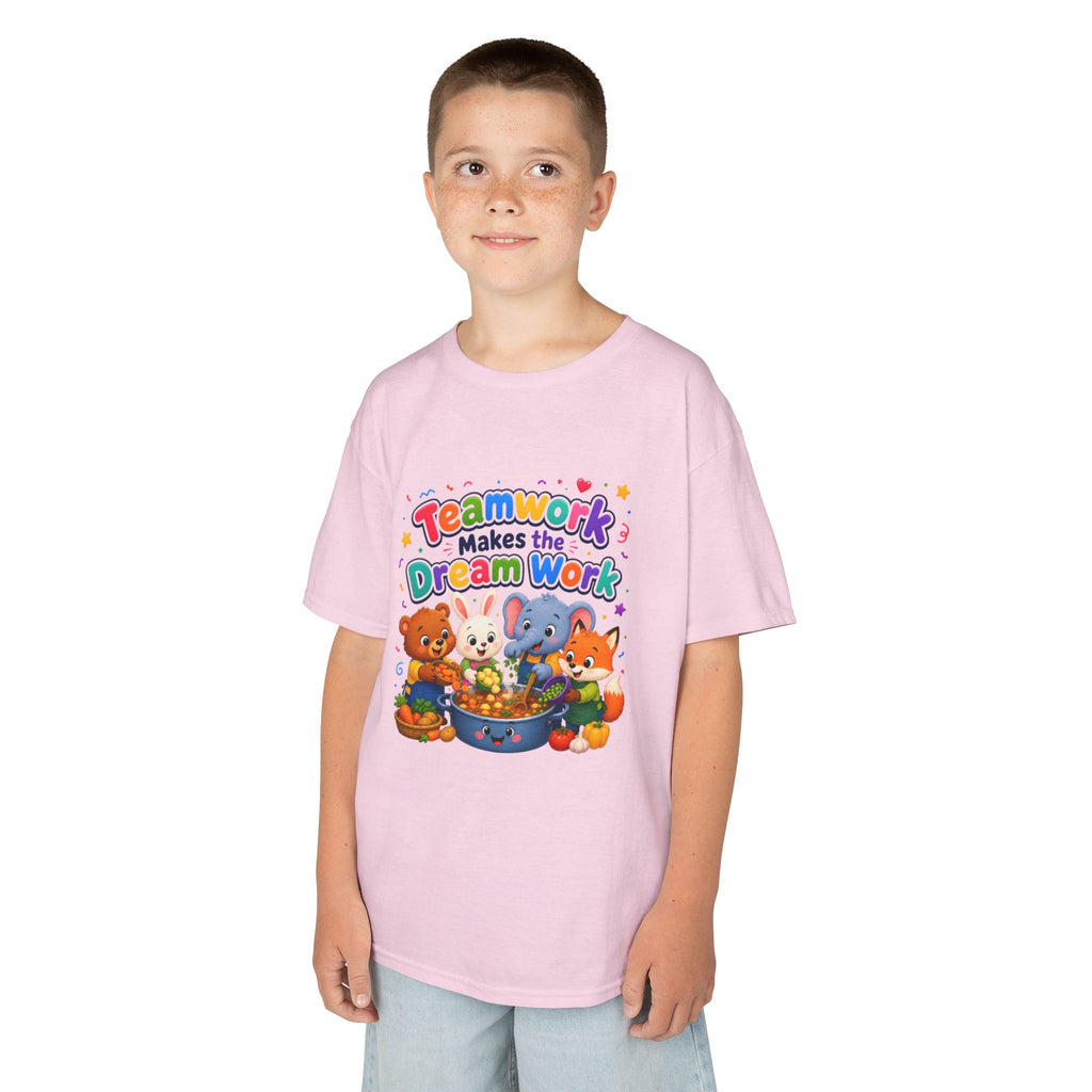 Kids Tee — “Teamwork Makes the Dream Work” Cute Animal Classroom Shirt