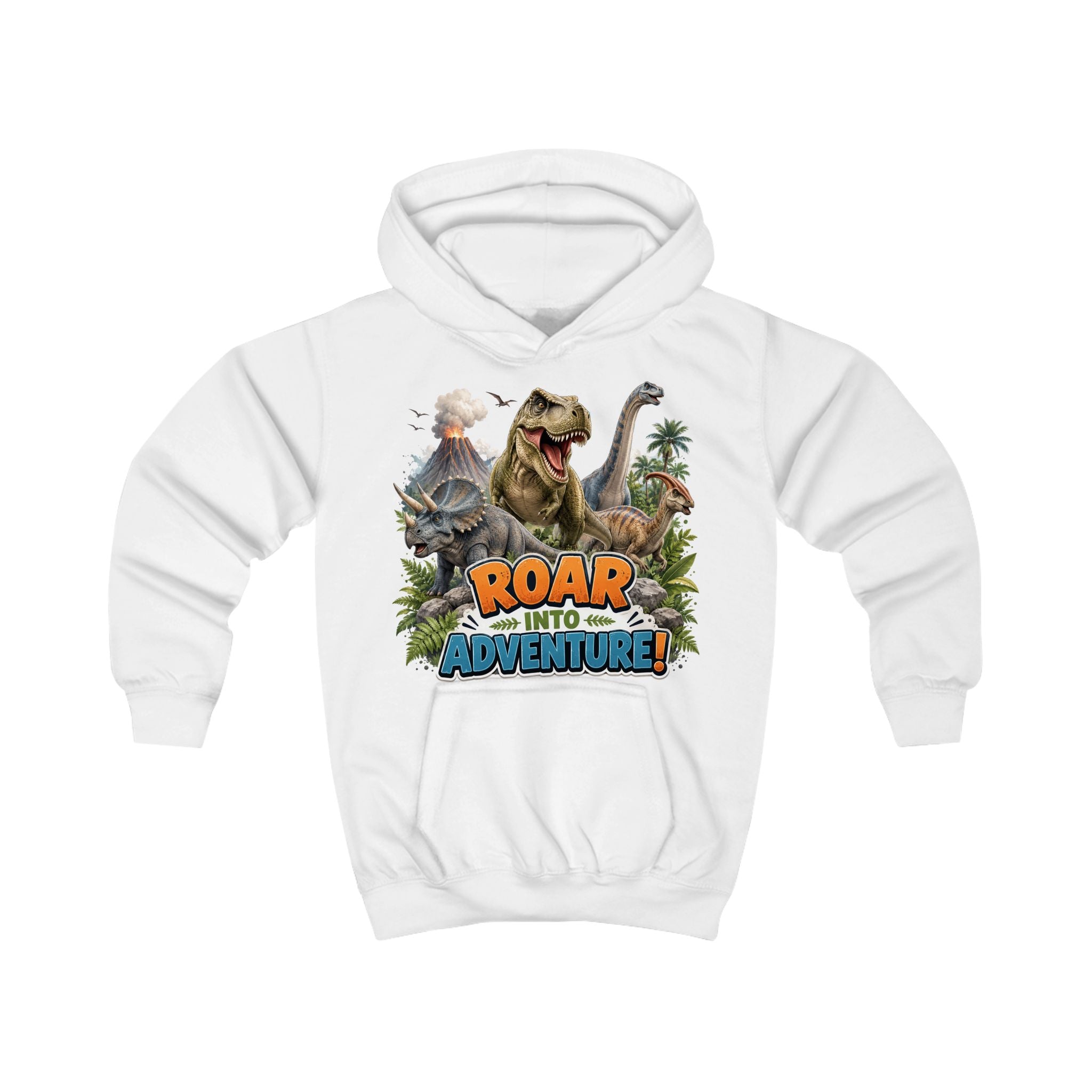Kids Hoodie - "Roar Into Adventure" Dinosaur Hoodie for Boys & Girls, T‑Rex Graphic Pullover
