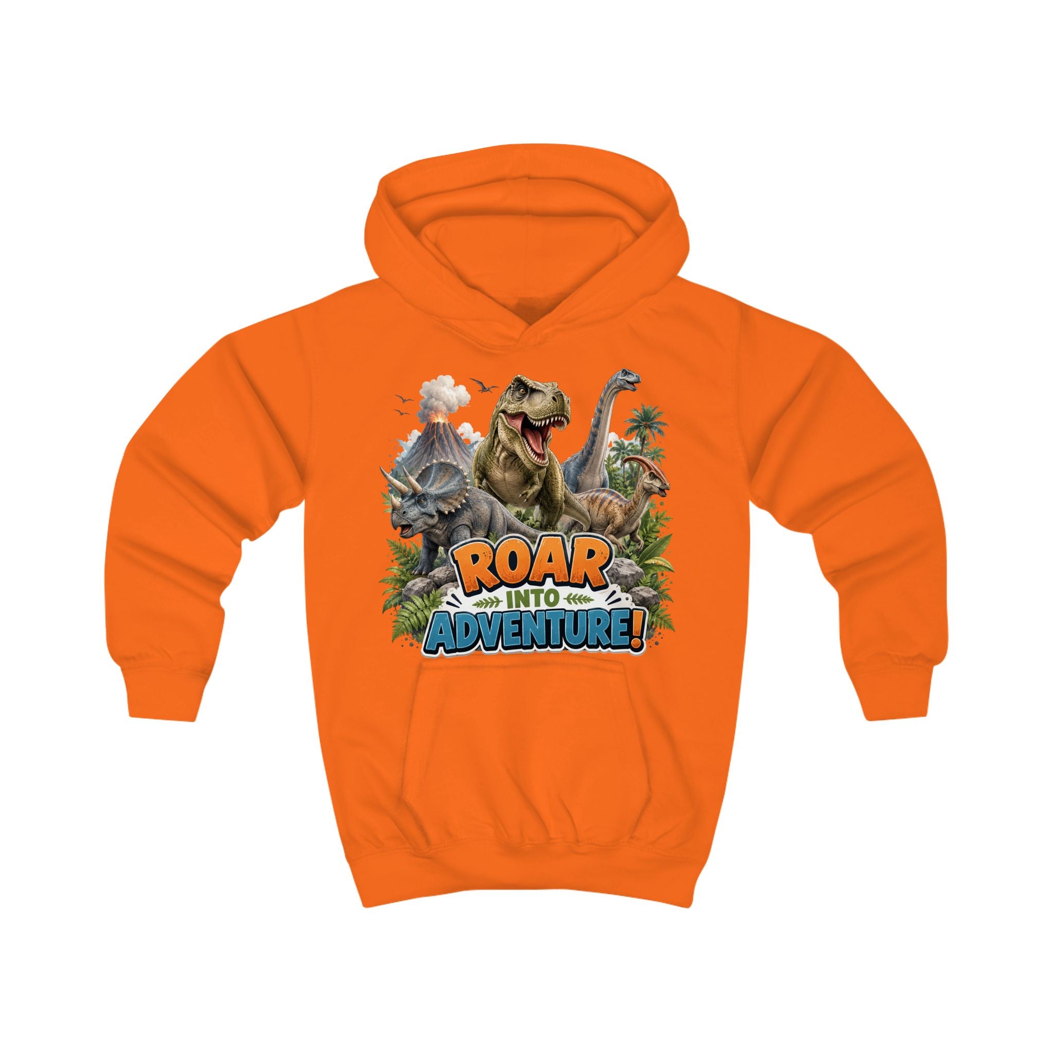 Kids Hoodie - "Roar Into Adventure" Dinosaur Hoodie for Boys & Girls, T‑Rex Graphic Pullover