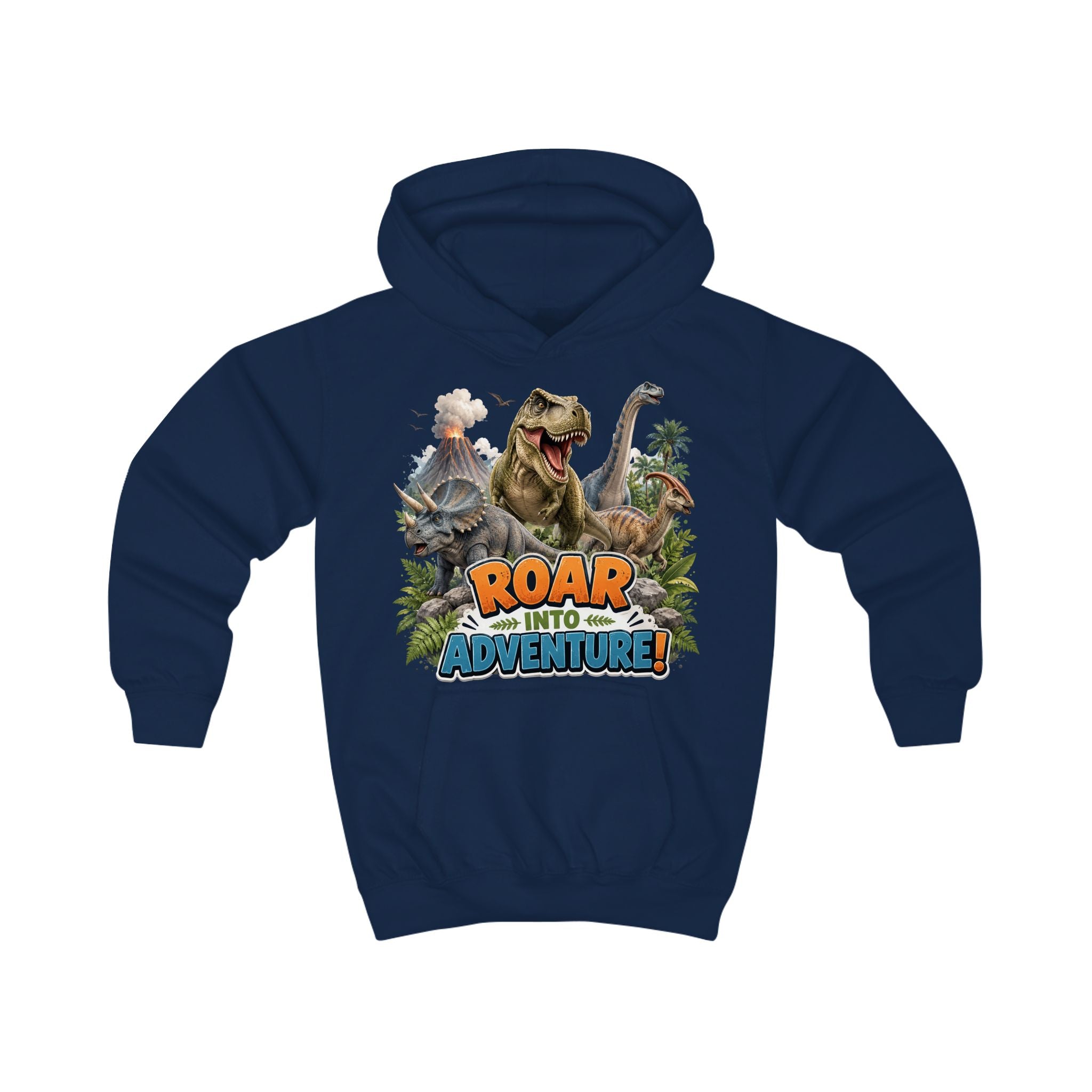 Kids Hoodie - "Roar Into Adventure" Dinosaur Hoodie for Boys & Girls, T‑Rex Graphic Pullover