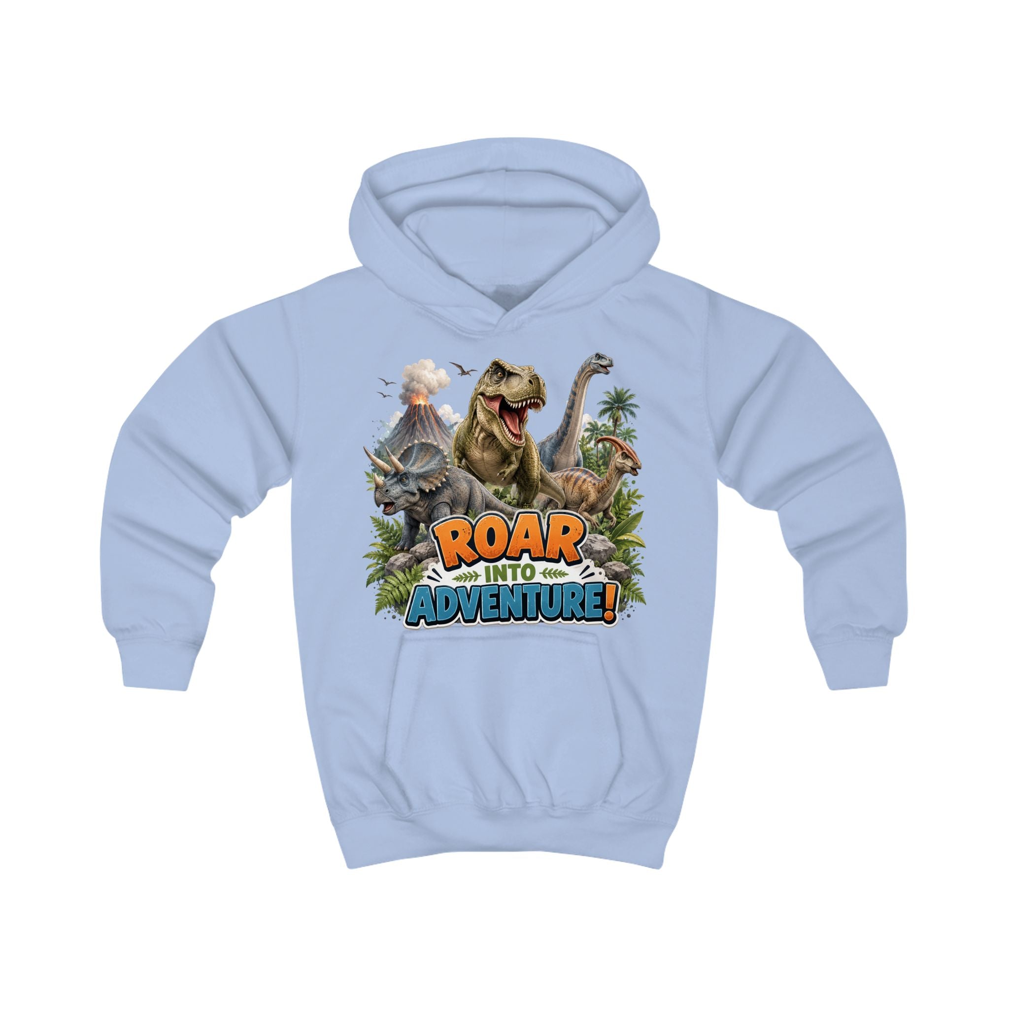 Kids Hoodie - "Roar Into Adventure" Dinosaur Hoodie for Boys & Girls, T‑Rex Graphic Pullover