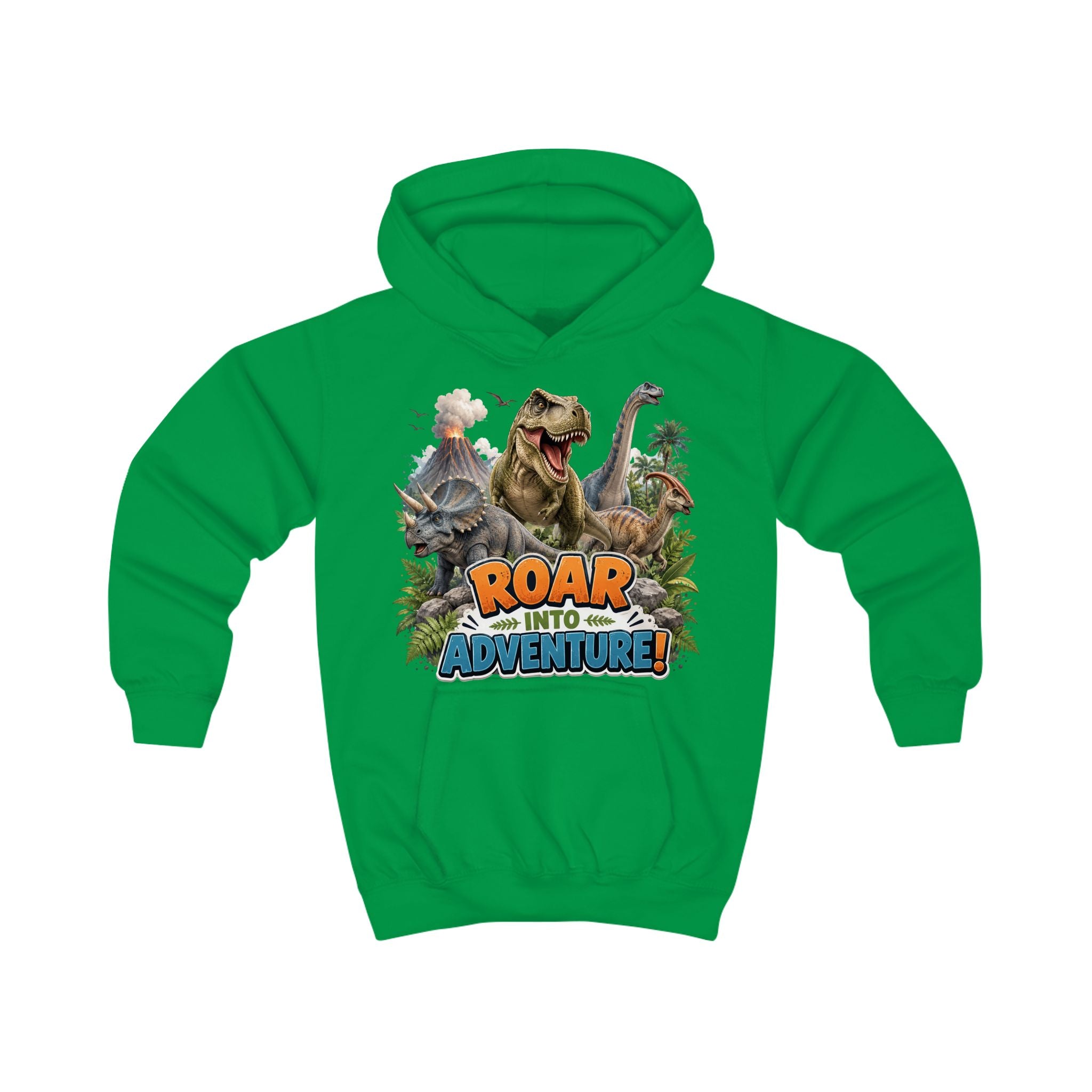 Kids Hoodie - "Roar Into Adventure" Dinosaur Hoodie for Boys & Girls, T‑Rex Graphic Pullover