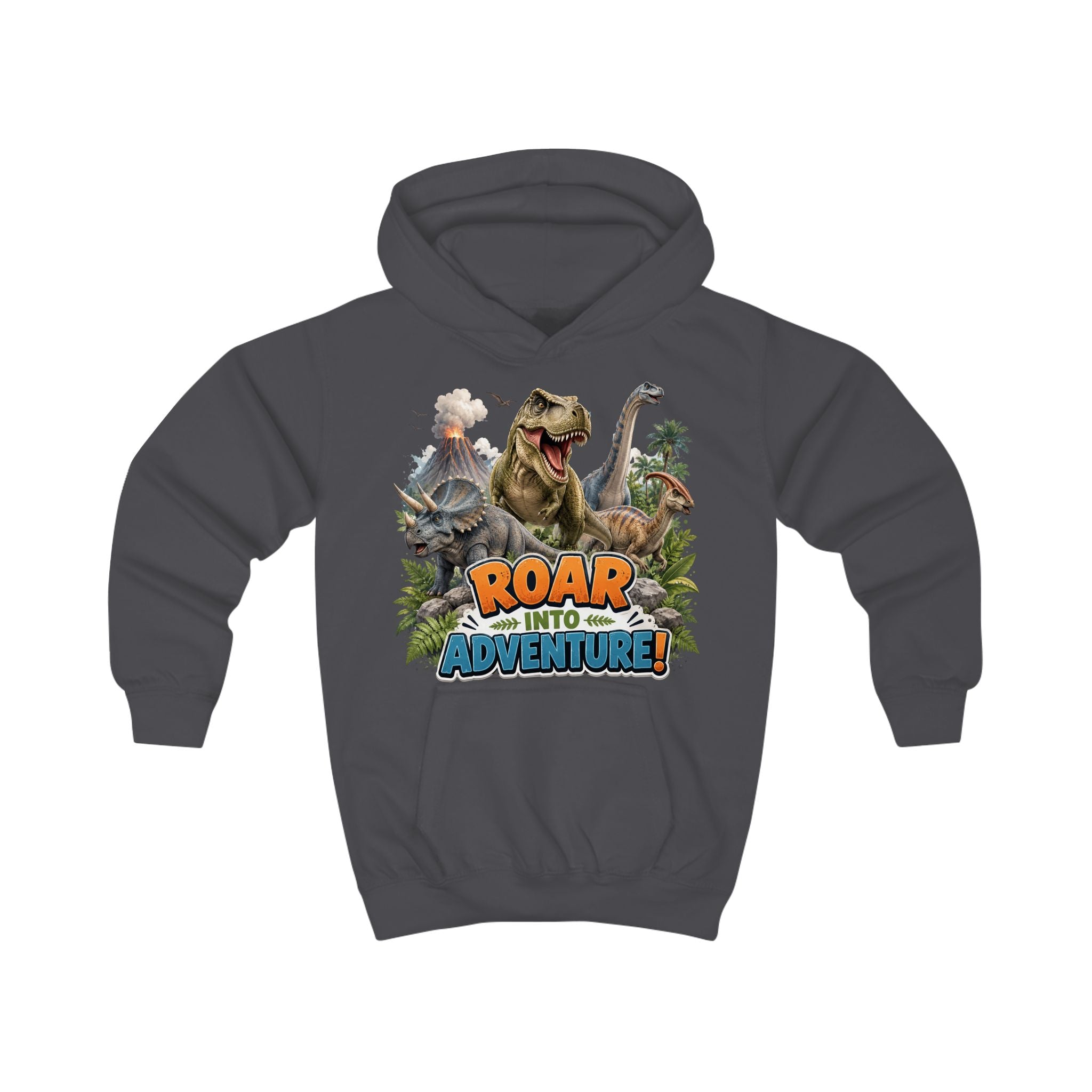 Kids Hoodie - "Roar Into Adventure" Dinosaur Hoodie for Boys & Girls, T‑Rex Graphic Pullover