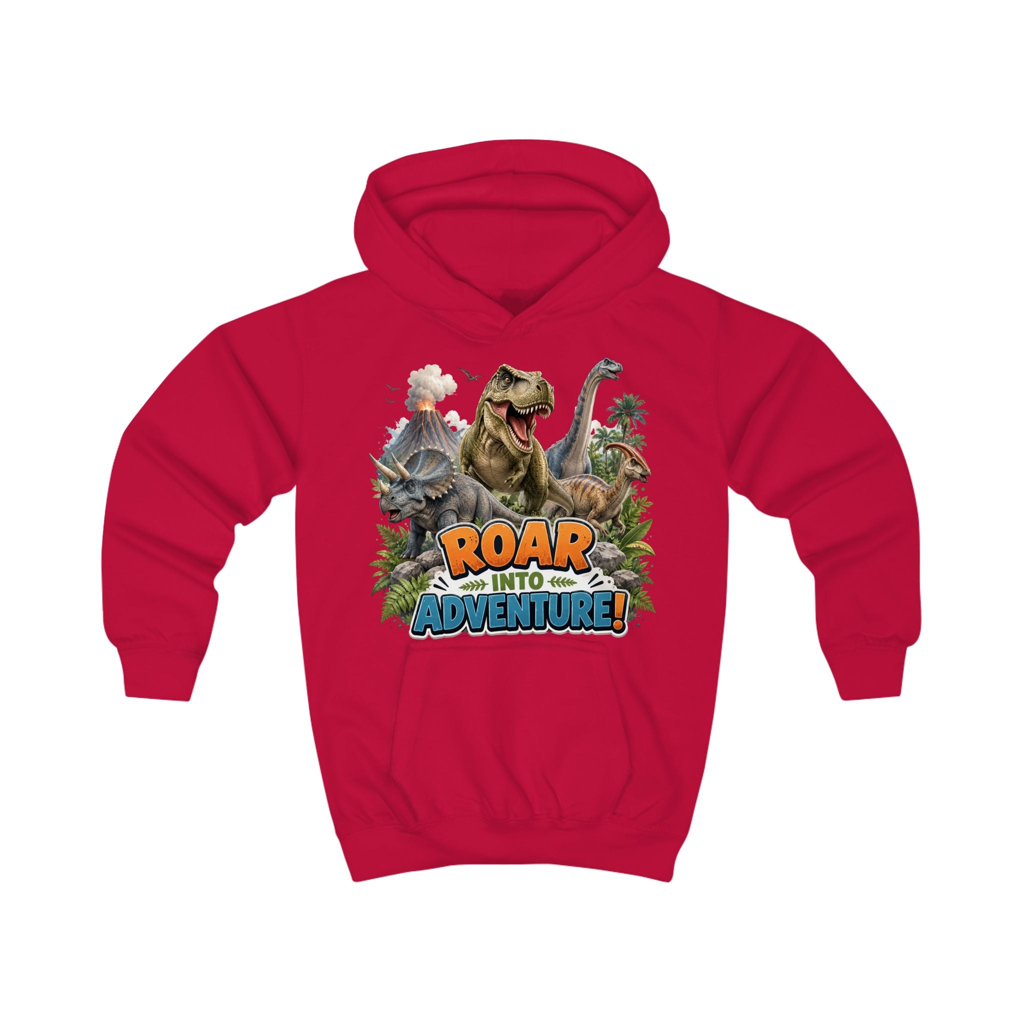 Kids Hoodie - "Roar Into Adventure" Dinosaur Hoodie for Boys & Girls, T‑Rex Graphic Pullover
