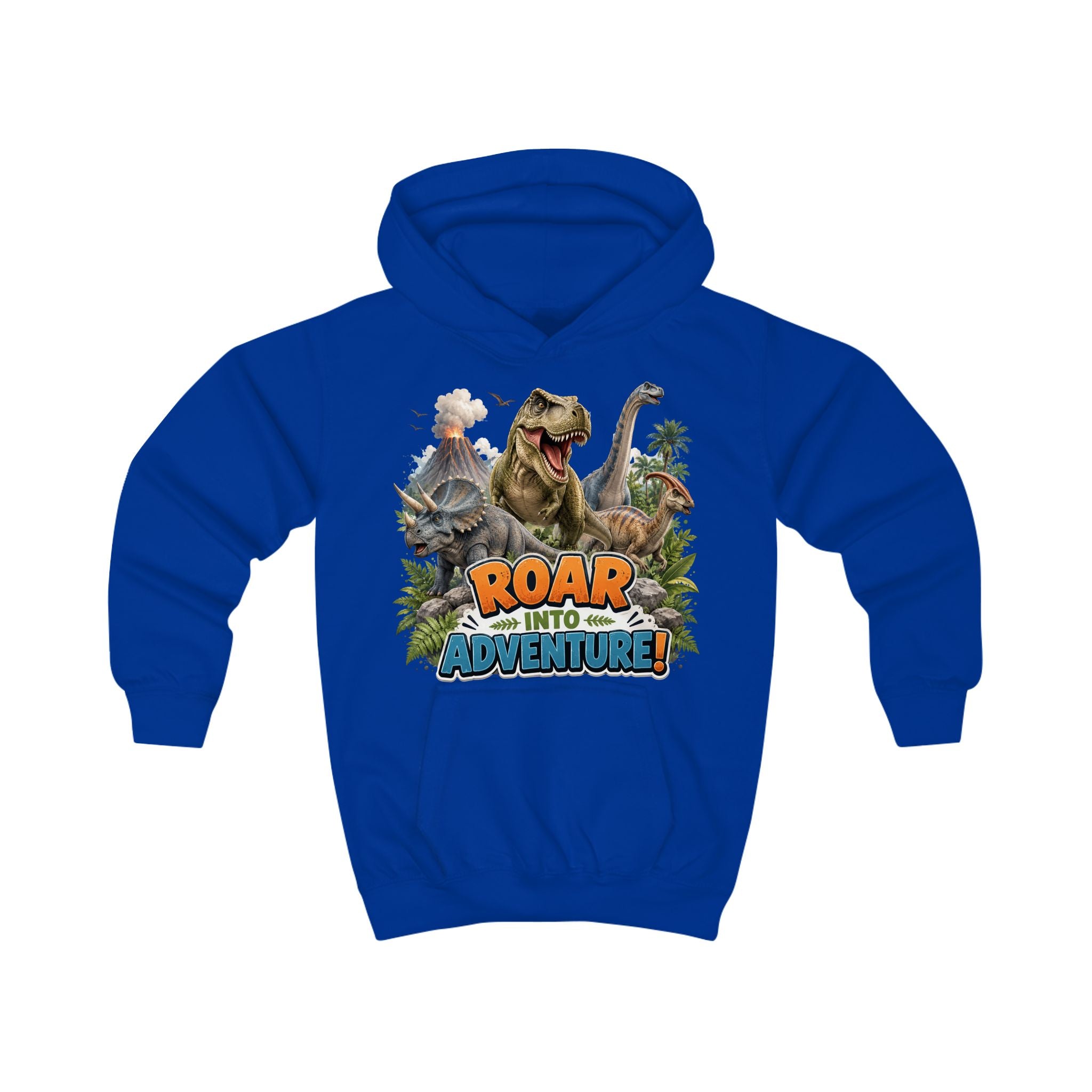 Kids Hoodie - "Roar Into Adventure" Dinosaur Hoodie for Boys & Girls, T‑Rex Graphic Pullover
