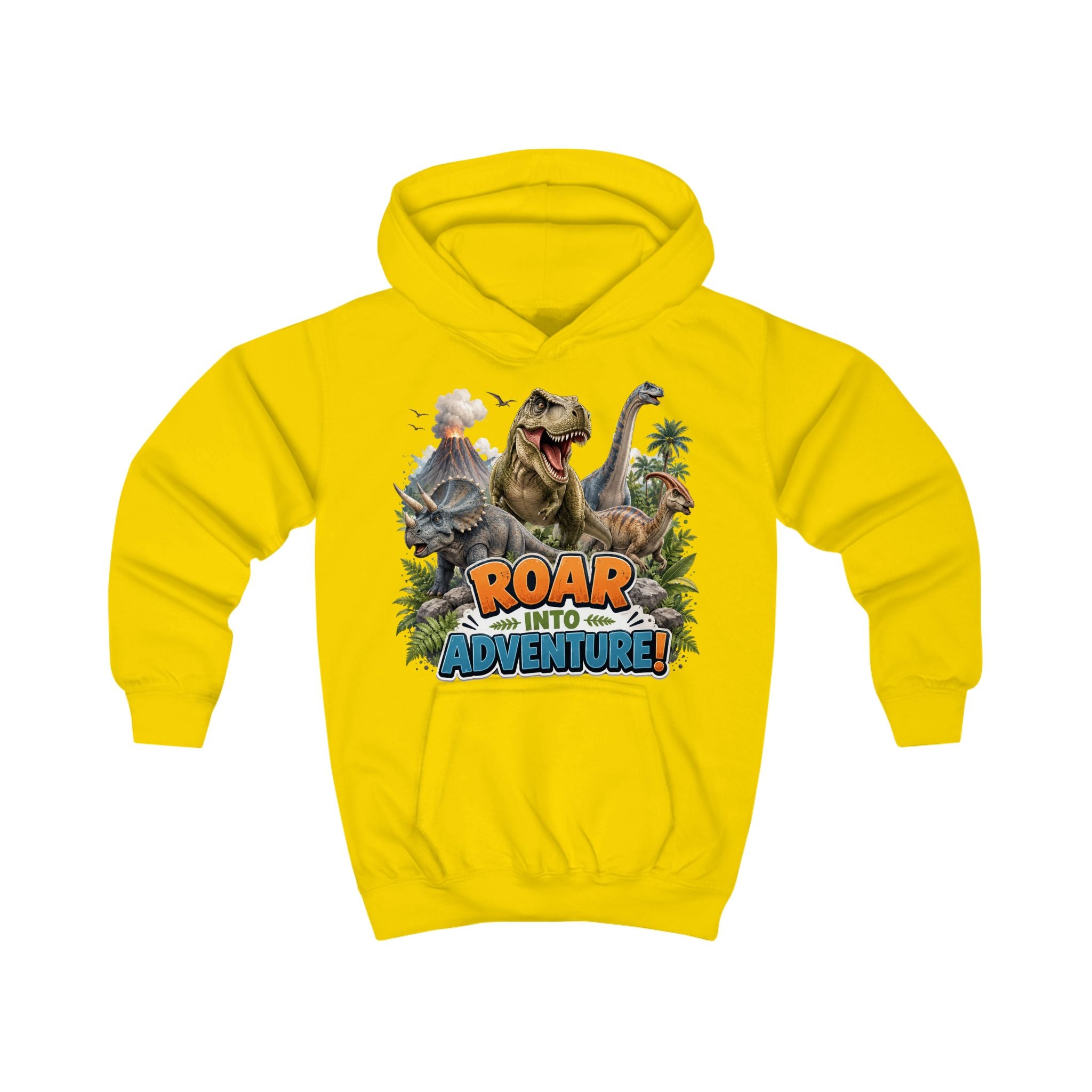 Kids Hoodie - "Roar Into Adventure" Dinosaur Hoodie for Boys & Girls, T‑Rex Graphic Pullover
