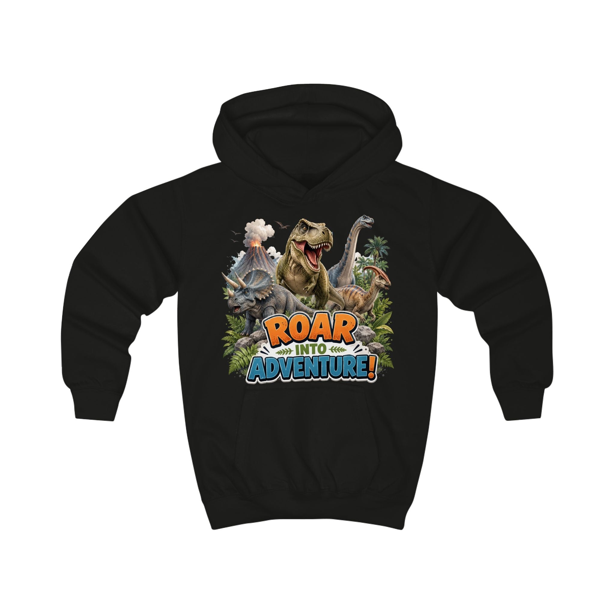Kids Hoodie - "Roar Into Adventure" Dinosaur Hoodie for Boys & Girls, T‑Rex Graphic Pullover