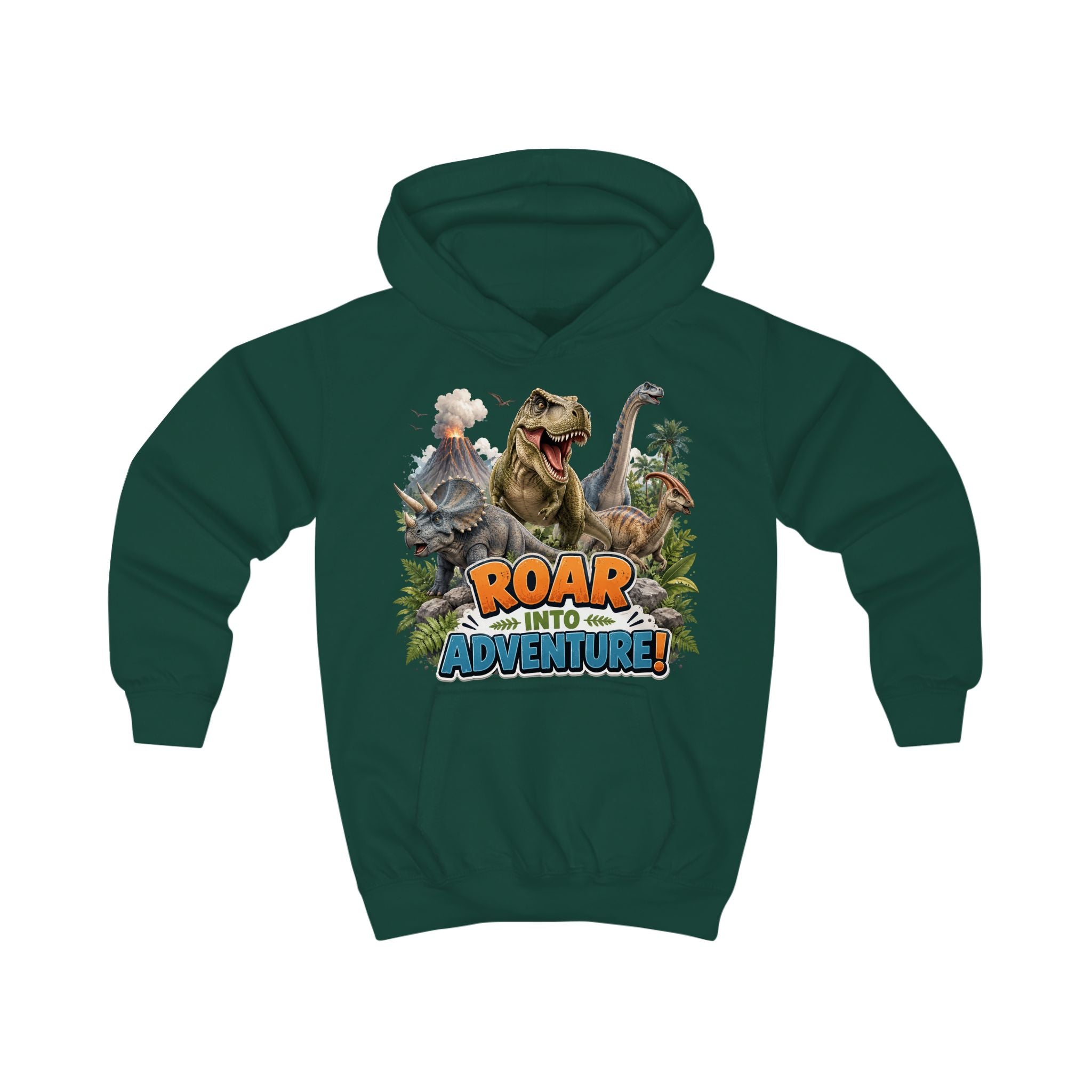 Kids Hoodie - "Roar Into Adventure" Dinosaur Hoodie for Boys & Girls, T‑Rex Graphic Pullover