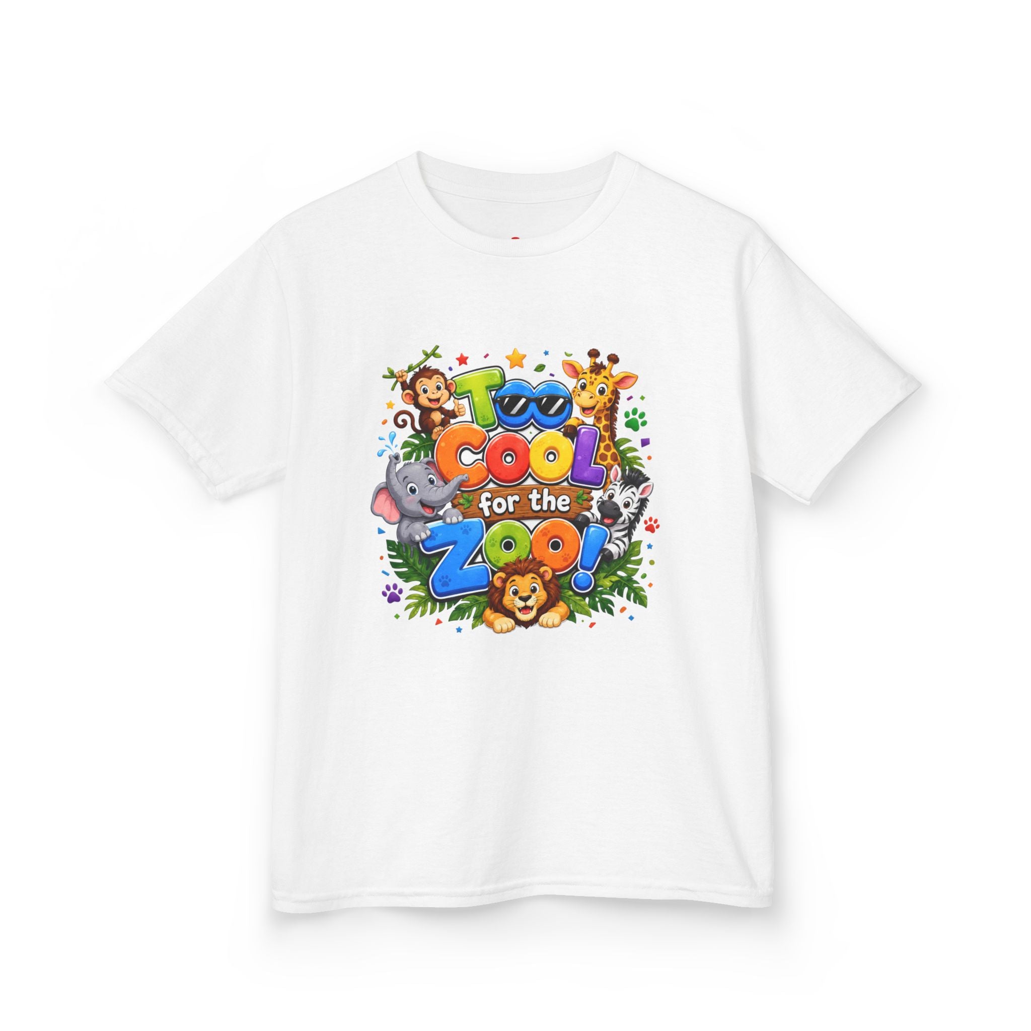 Kids Tee — "Too Cool for the Zoo" Colorful Animal Graphic