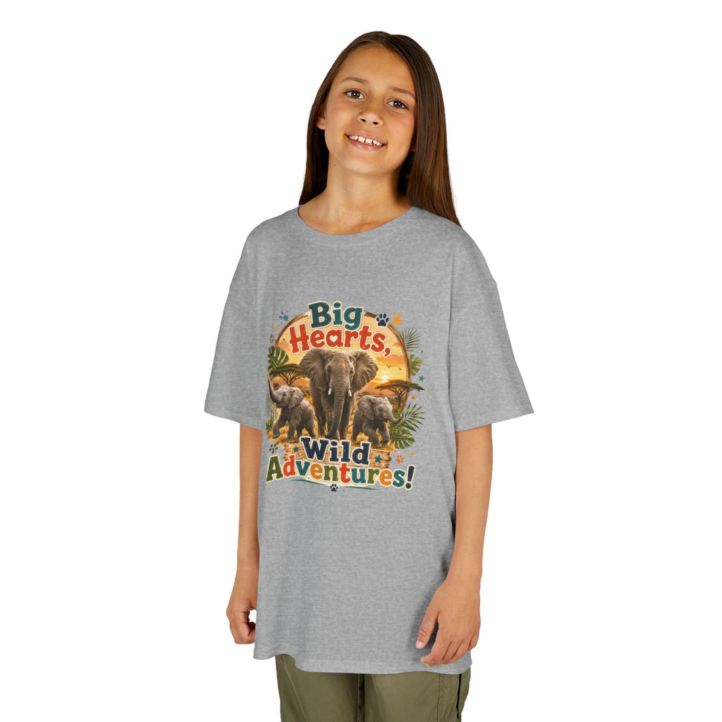 Kids T-Shirt — “Big Hearts, Wild Adventures!” Elephant Safari Shirt for Kids, Cute Animal Adventure Tee
