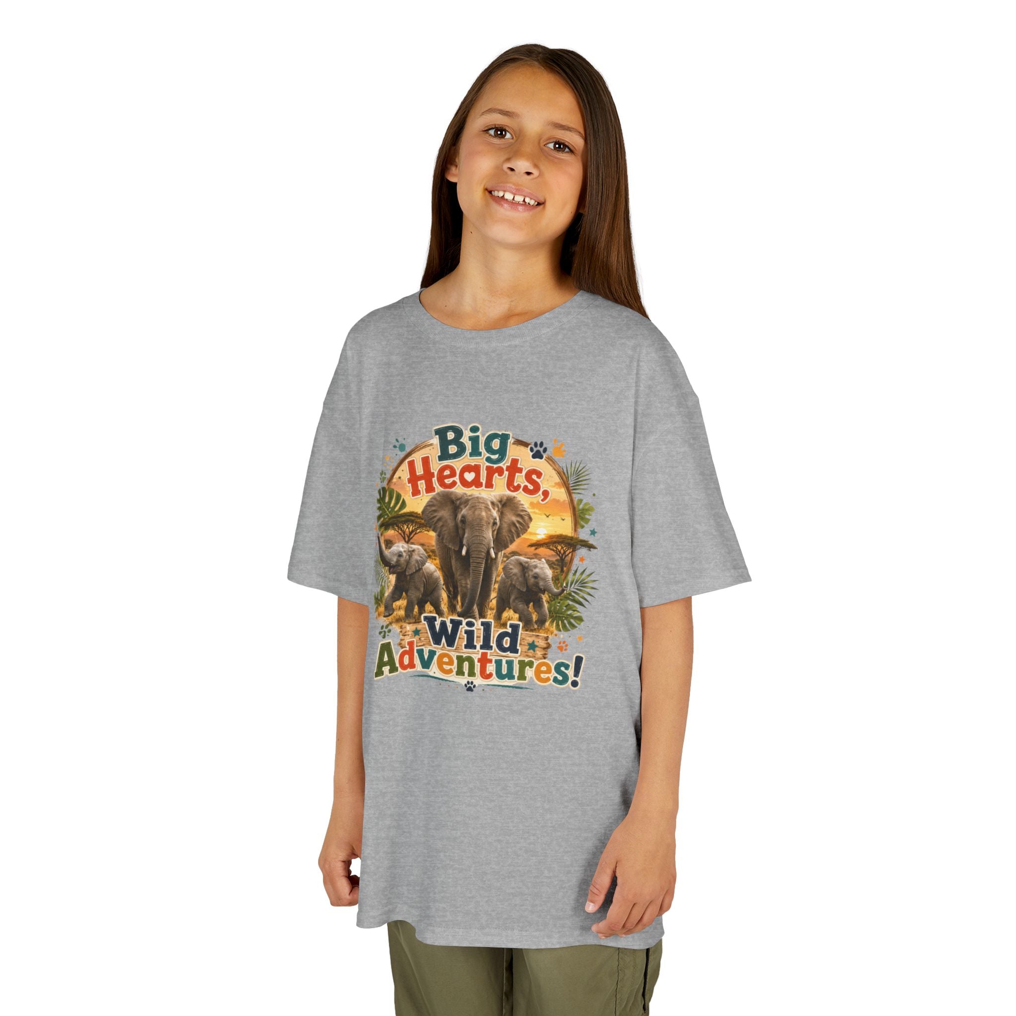 Kids T-Shirt — “Big Hearts, Wild Adventures!” Elephant Safari Shirt for Kids, Cute Animal Adventure Tee