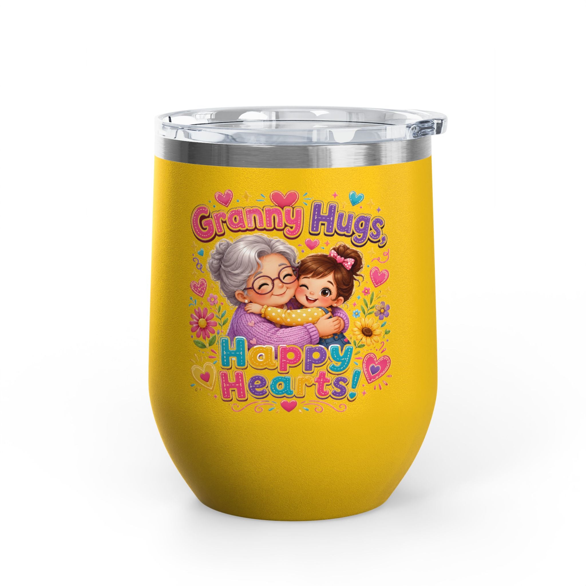 Granny Hugs Happy Hearts 12oz Tumbler — Cute Grandma & Grandchild Gift