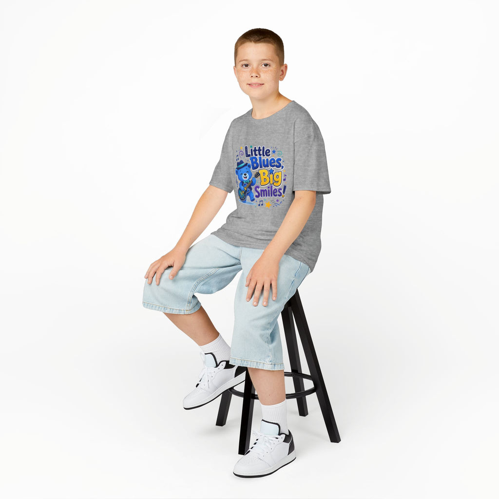 Kids Tee — "Little Blues, Big Smiles!" Guitar-Bear Graphic
