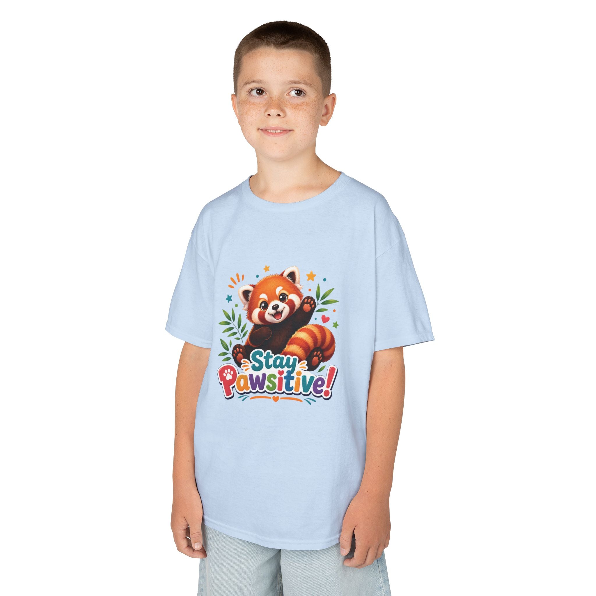Stay Pawsitive Red Panda Kids Tee | Cute Animal Positive Message