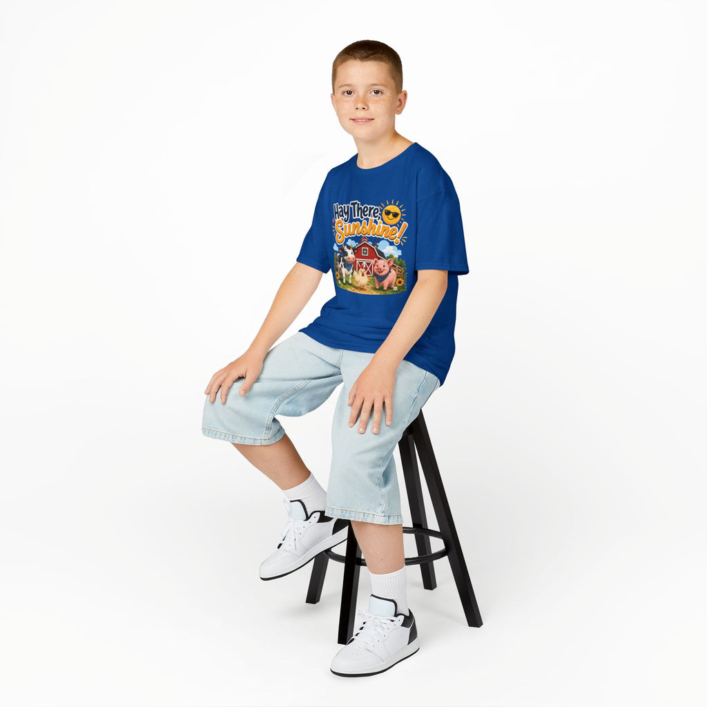 Kids Tee — "Hay There, Sunshine!" Farm Animal Graphic