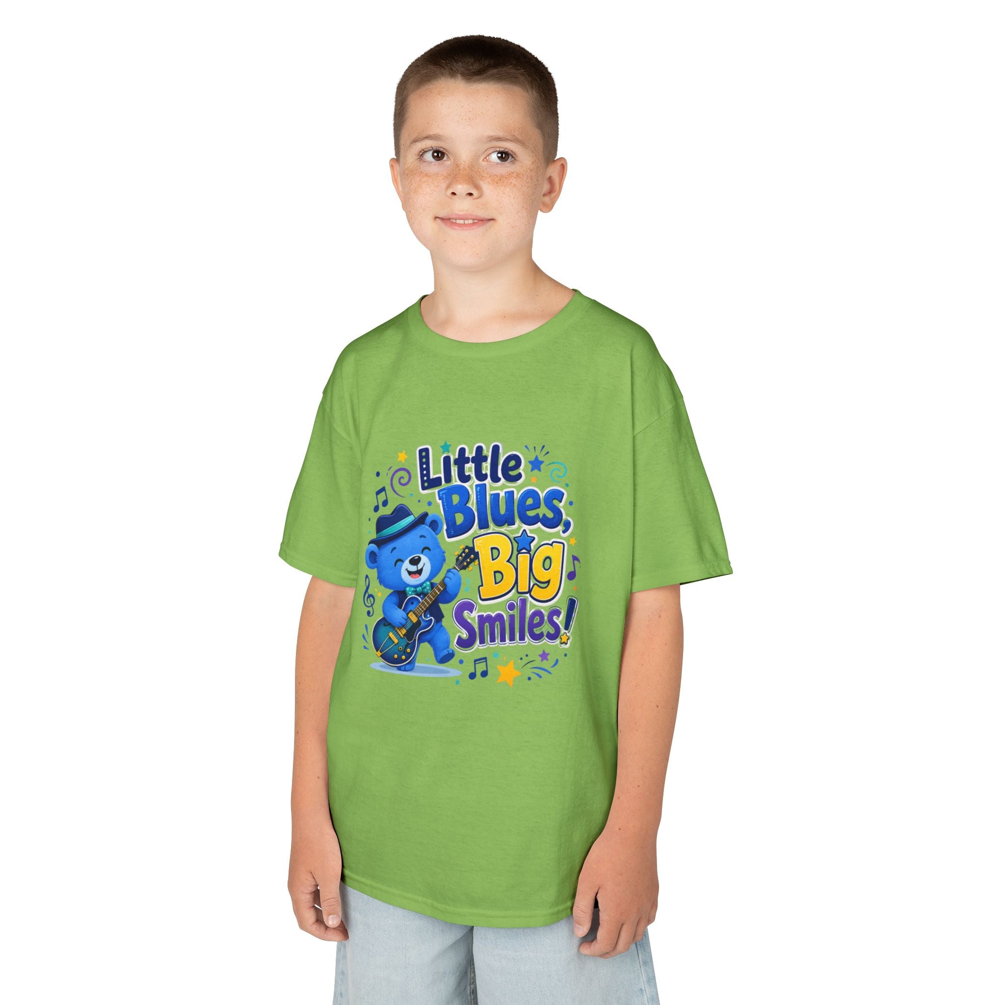 Kids Tee — "Little Blues, Big Smiles!" Guitar-Bear Graphic