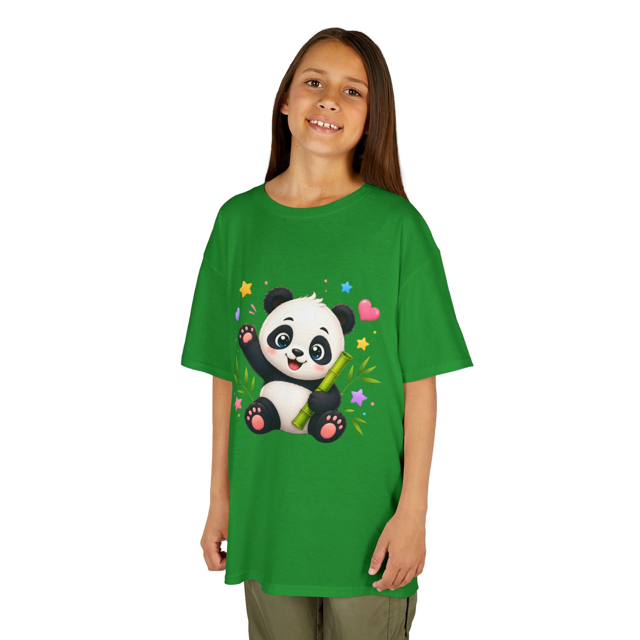 Cute Panda Kids T‑Shirt — Smiling Baby Panda with Hearts & Bamboo