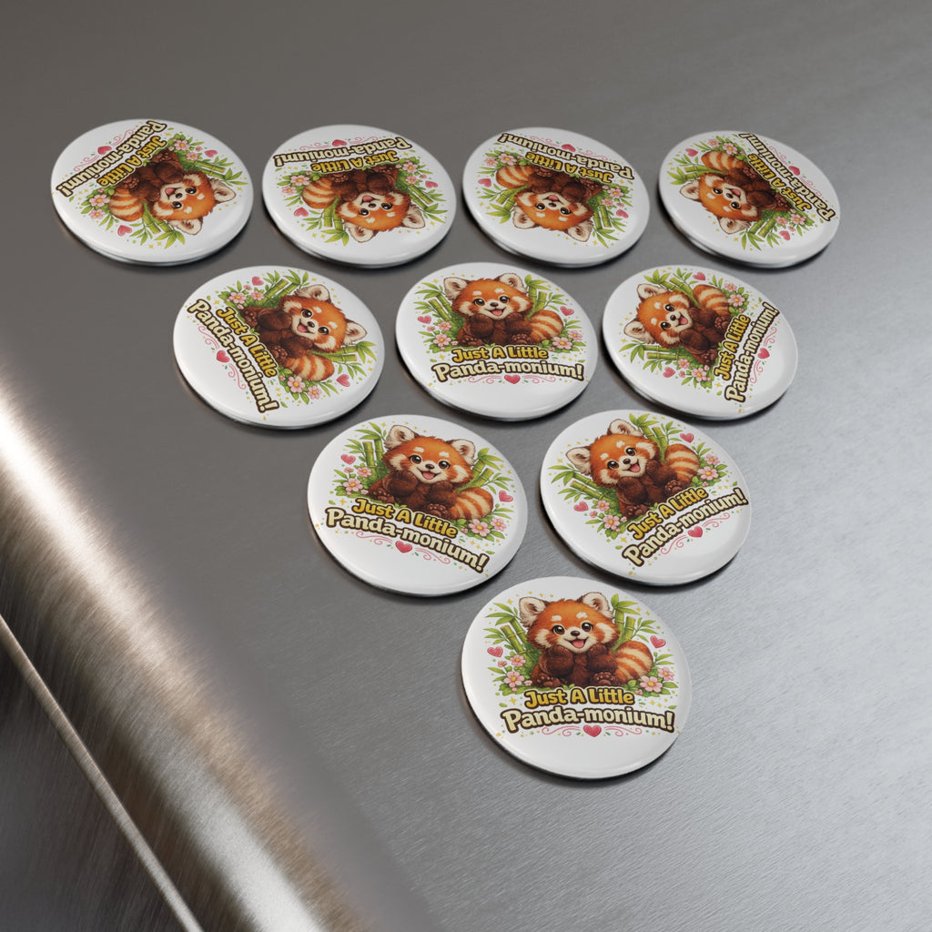 Red Panda 'Just A Little Panda-monium!' Button Magnet | Round Magnet