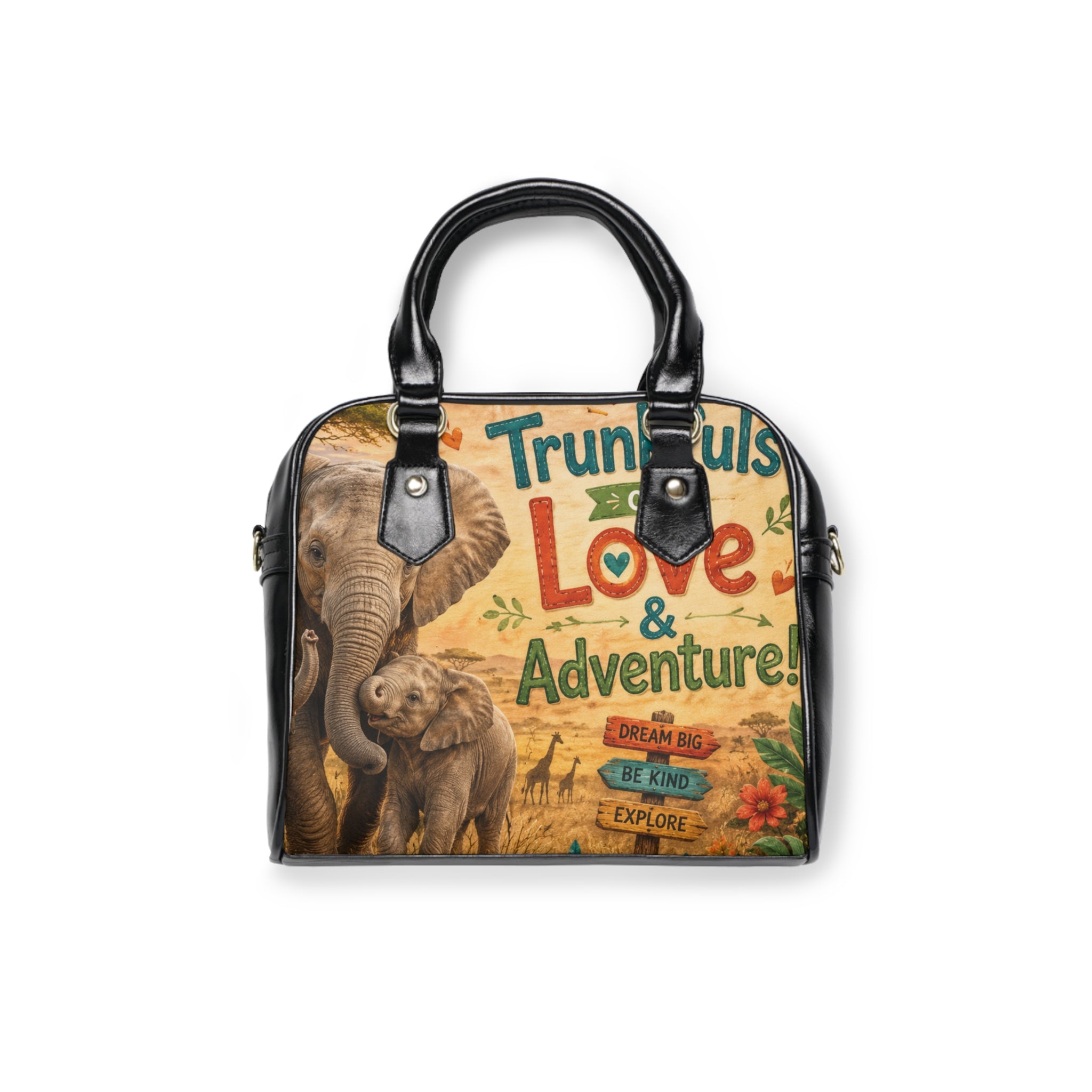 Shoulder Handbag: Trunktfuls of Love & Adventure Elephant Print Bag — Cute Safari Travel Purse