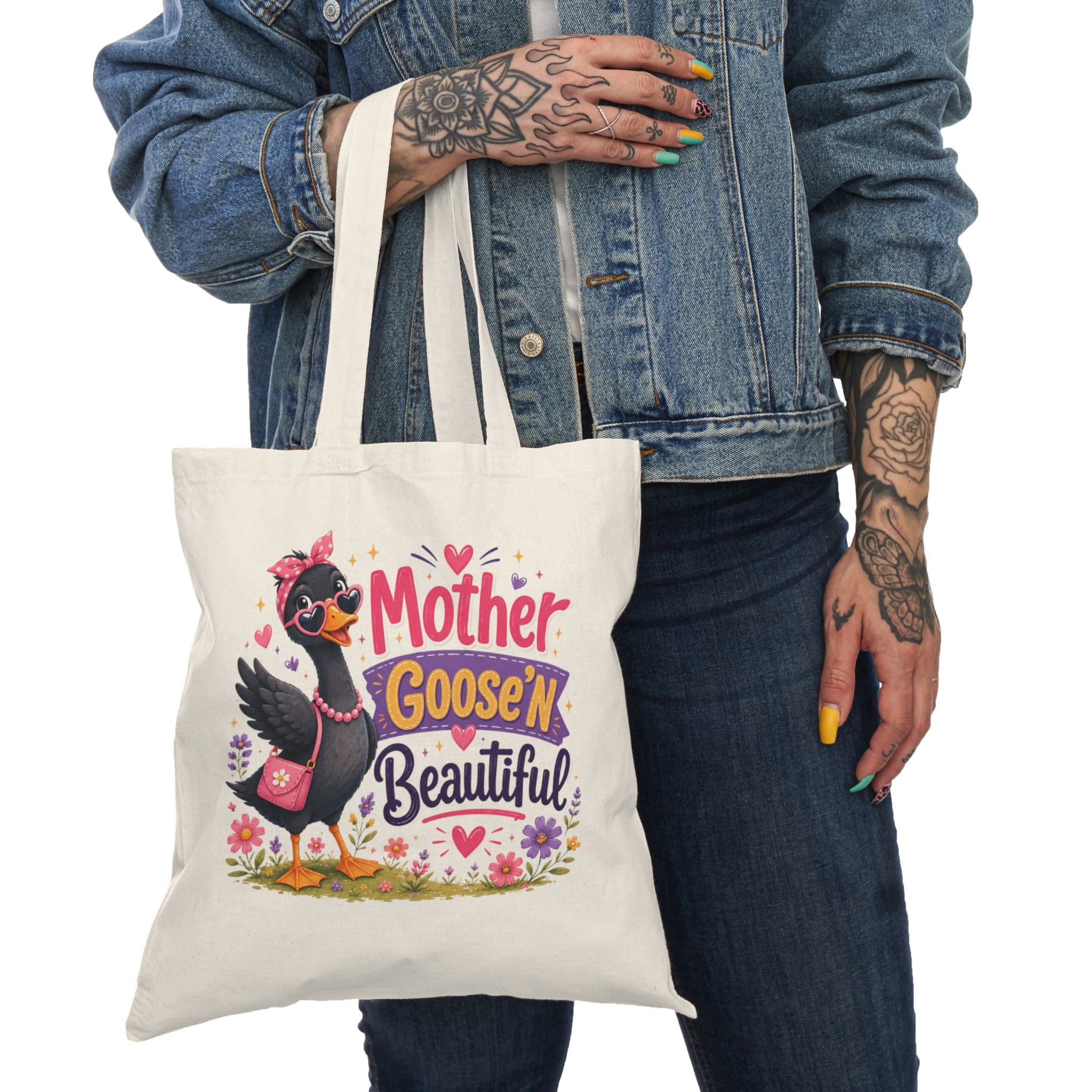 Mother Goose'n Beautiful Tote Bag — Cute Mom Goose Illustration Eco Canvas Shopper