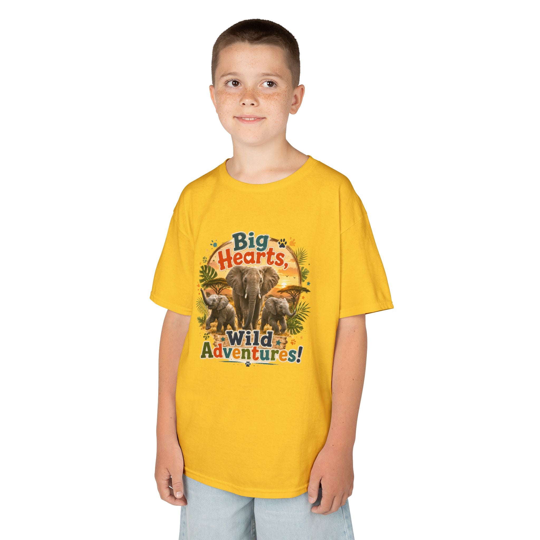 Kids T-Shirt — “Big Hearts, Wild Adventures!” Elephant Safari Shirt for Kids, Cute Animal Adventure Tee