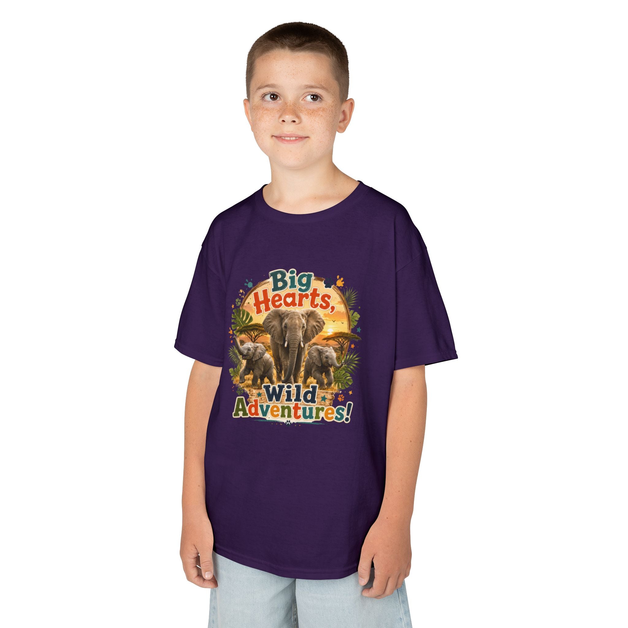 Kids T-Shirt — “Big Hearts, Wild Adventures!” Elephant Safari Shirt for Kids, Cute Animal Adventure Tee