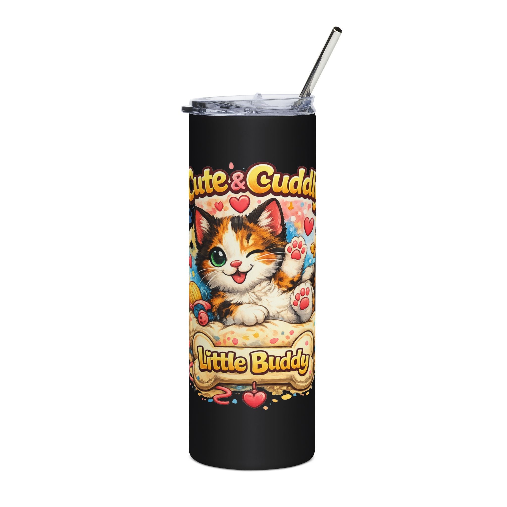 Cute & Cuddly Cat Tumbler – 'Little Buddy' 20oz Stainless Steel Travel Cup