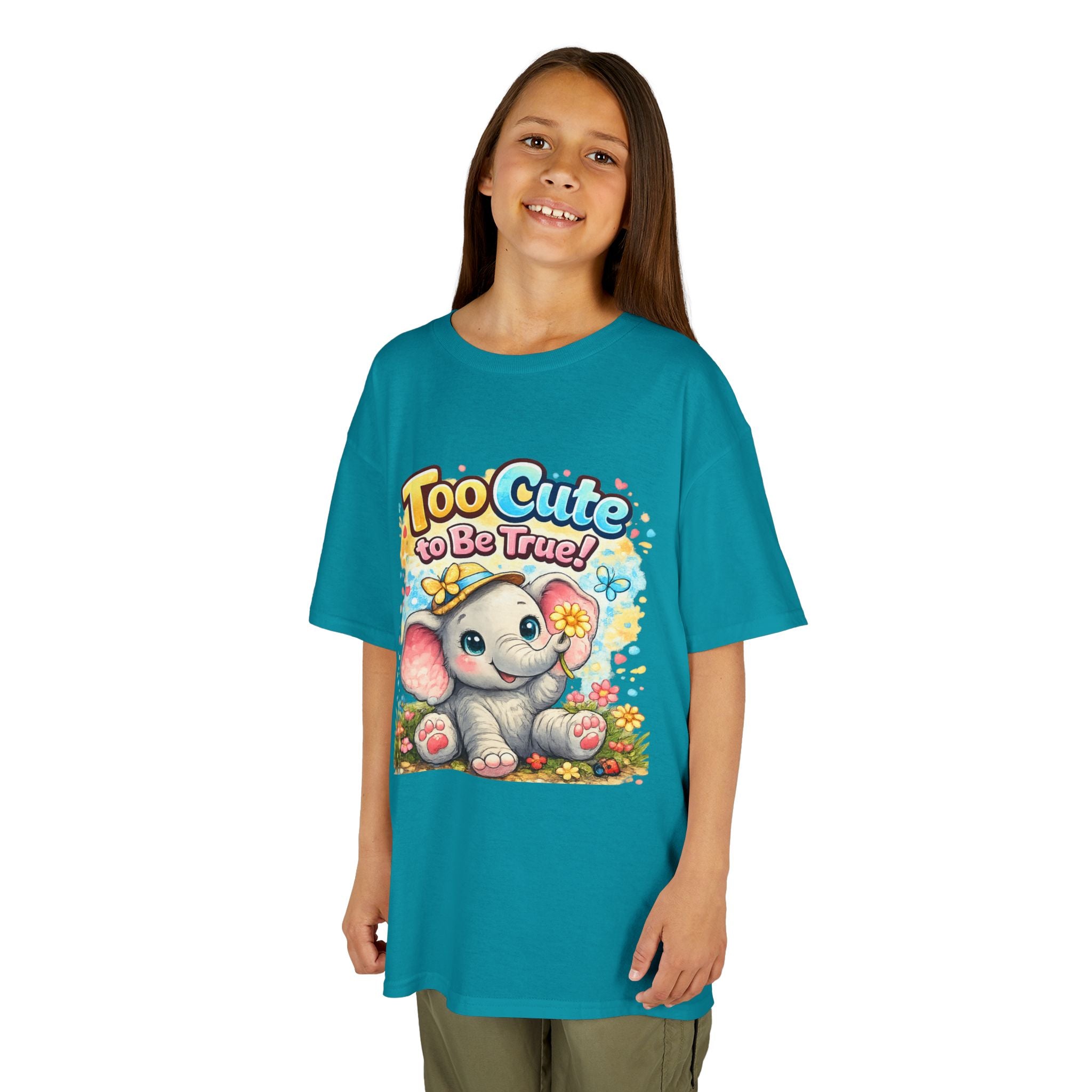 Kids Tee — "Too Cute to Be True" Elephant Graphic