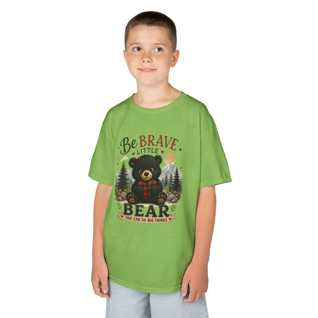 Kids T‑Shirt — "Be Brave Little Bear" Cute Woodland Bear Tee for Children, Inspirational Adventure Gift