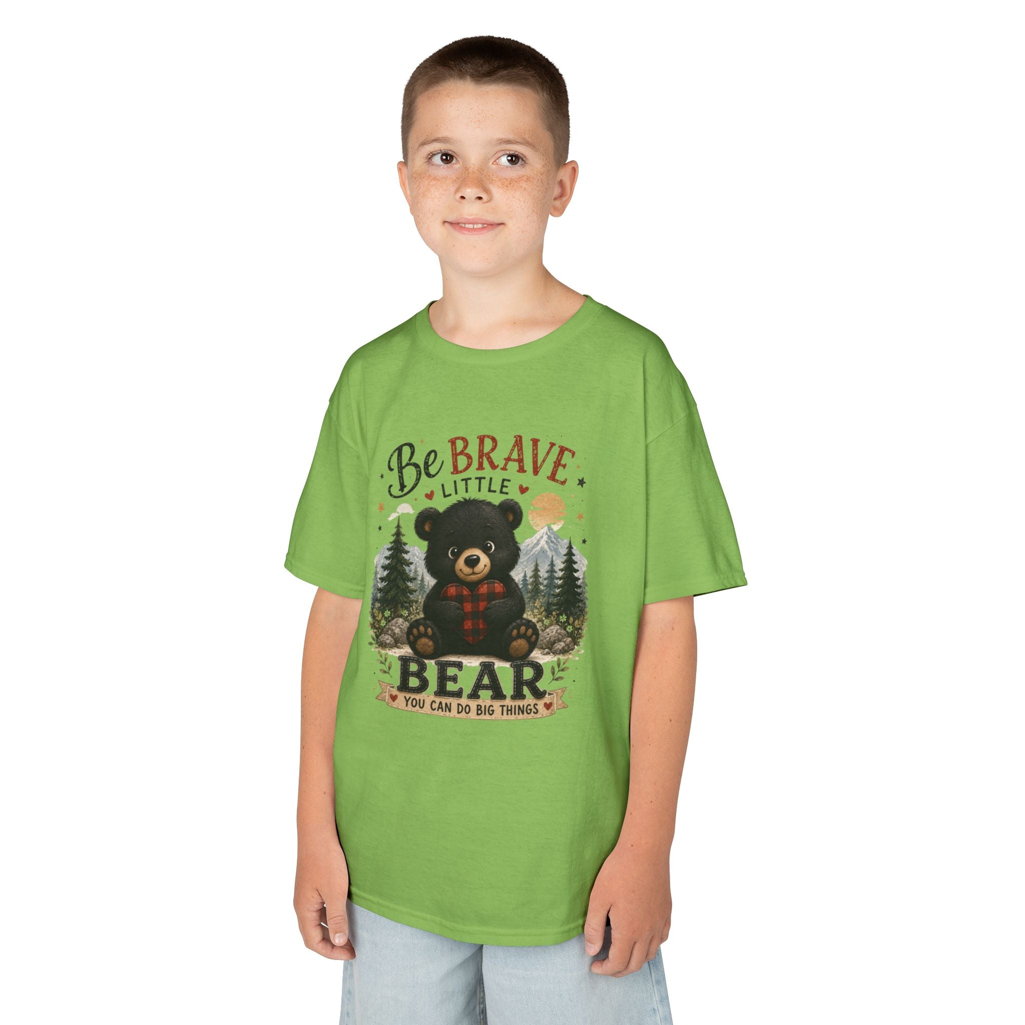 Kids T‑Shirt — "Be Brave Little Bear" Cute Woodland Bear Tee for Children, Inspirational Adventure Gift
