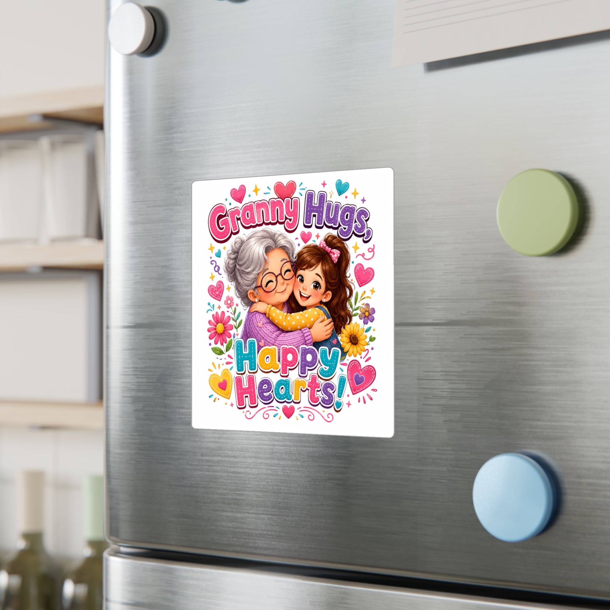Granny Hugs Happy Hearts Vinyl Decal | Kiss-Cut Sticker