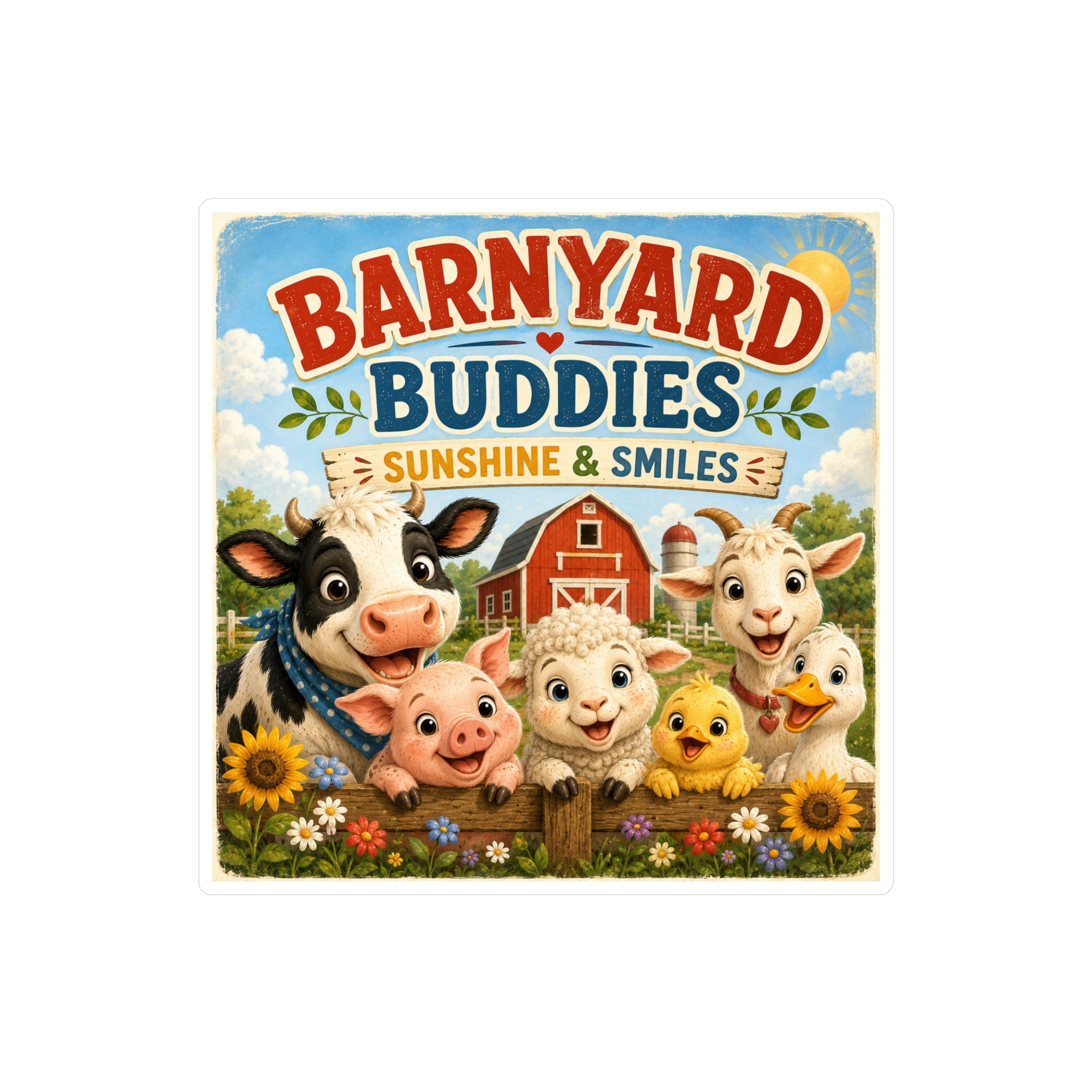 Barnyard Buddies Vinyl Sticker — 'Sunshine & Smiles' Cute Farm Animal Decal