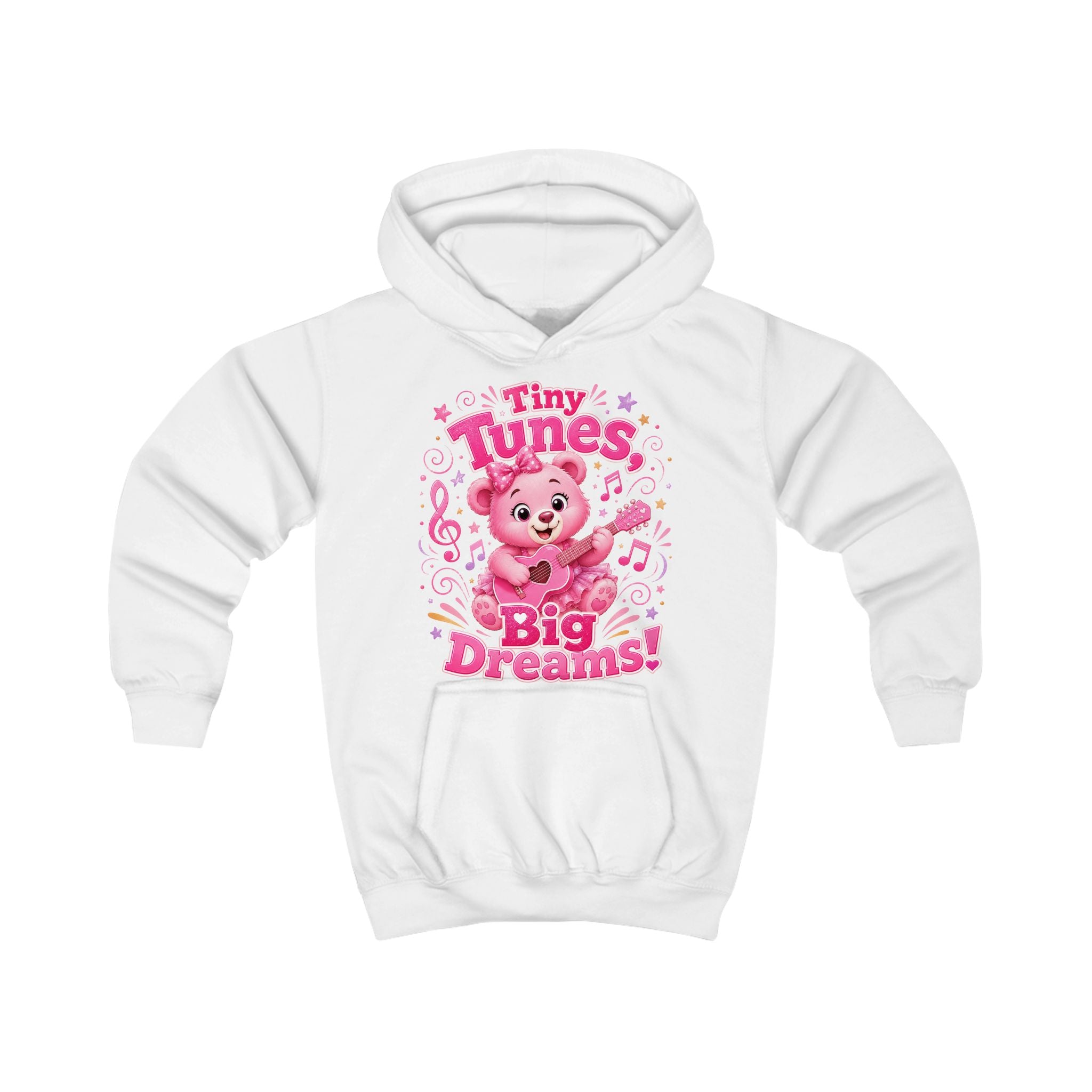 Kids Hoodie — "Tiny Tunes, Big Dreams" Pink Musical Bear Hoodie for Toddlers