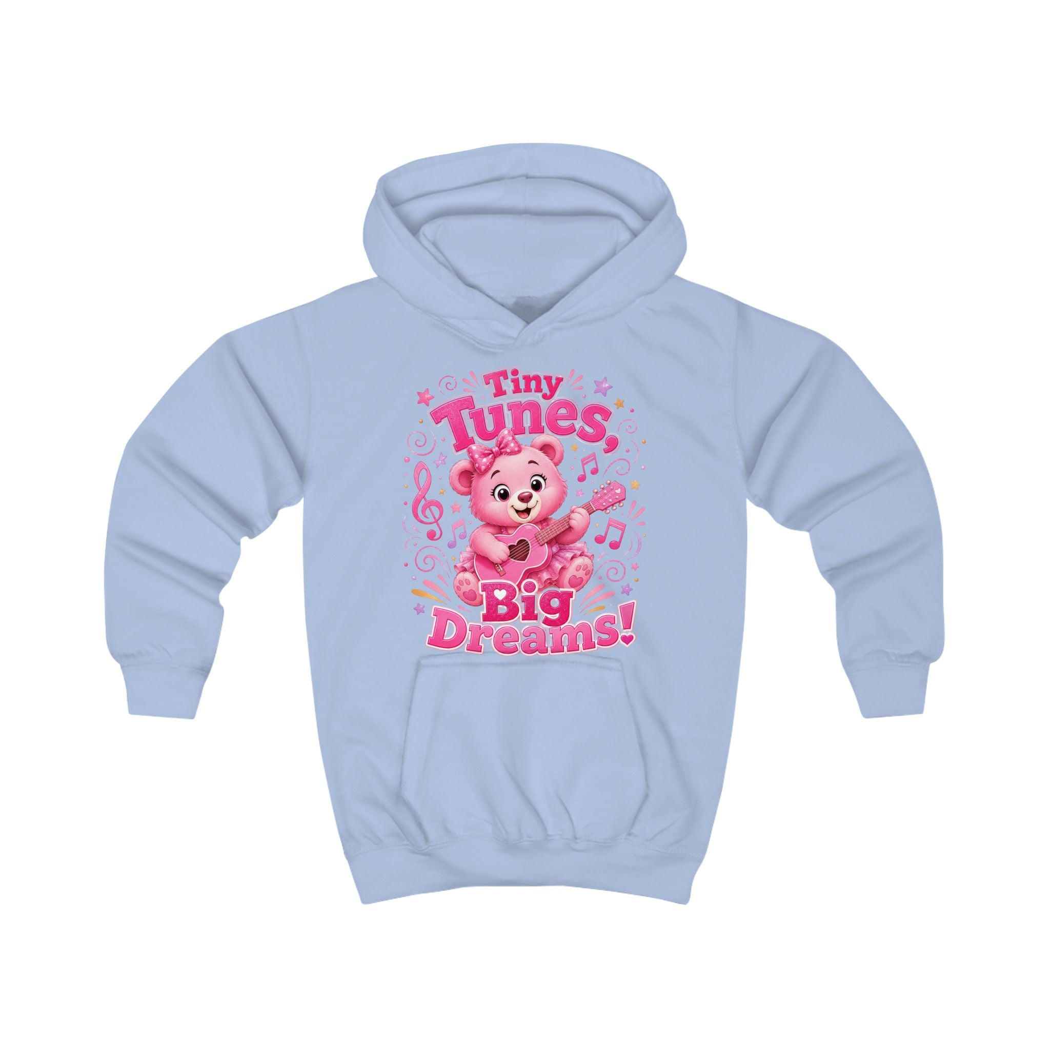 Kids Hoodie — "Tiny Tunes, Big Dreams" Pink Musical Bear Hoodie for Toddlers