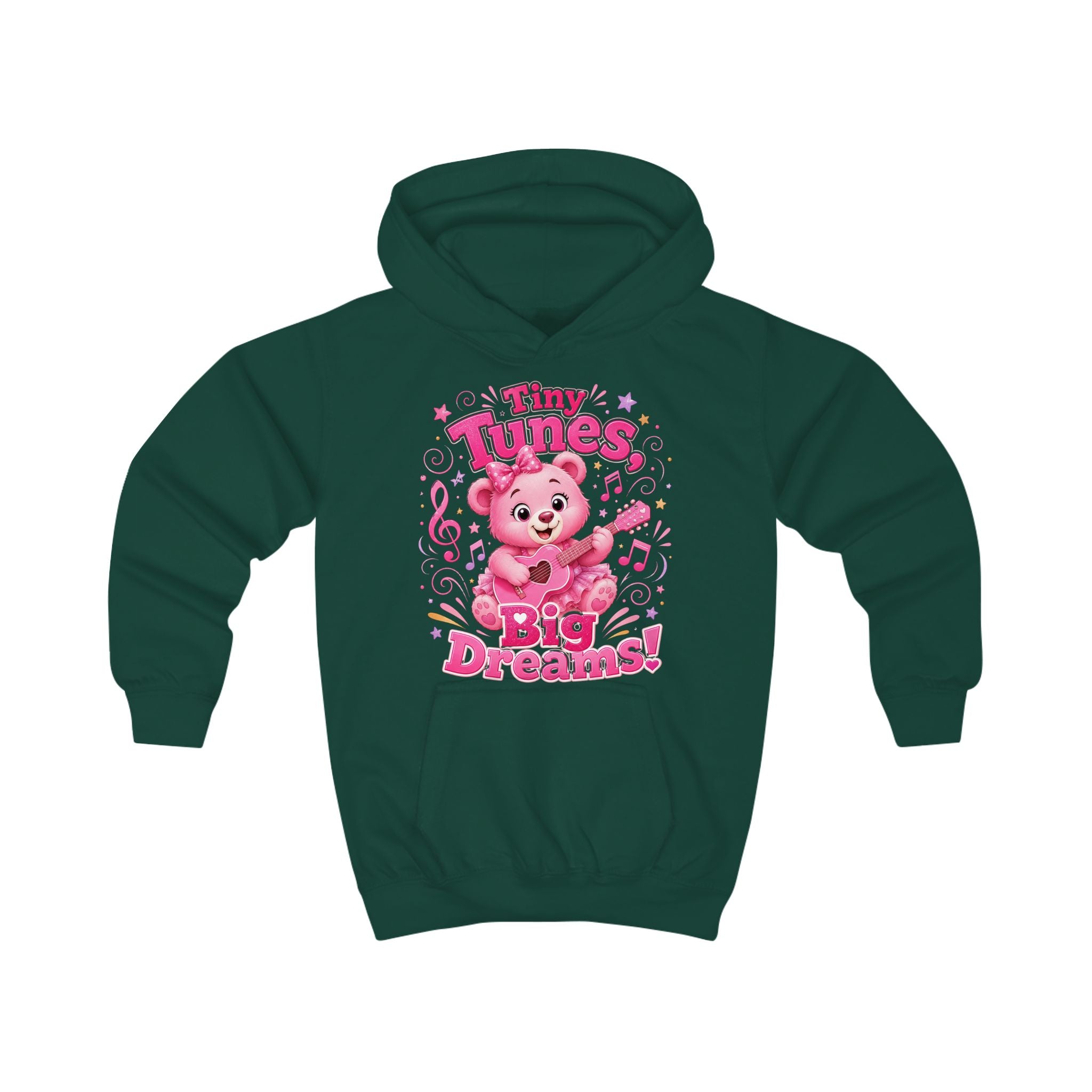 Kids Hoodie — "Tiny Tunes, Big Dreams" Pink Musical Bear Hoodie for Toddlers