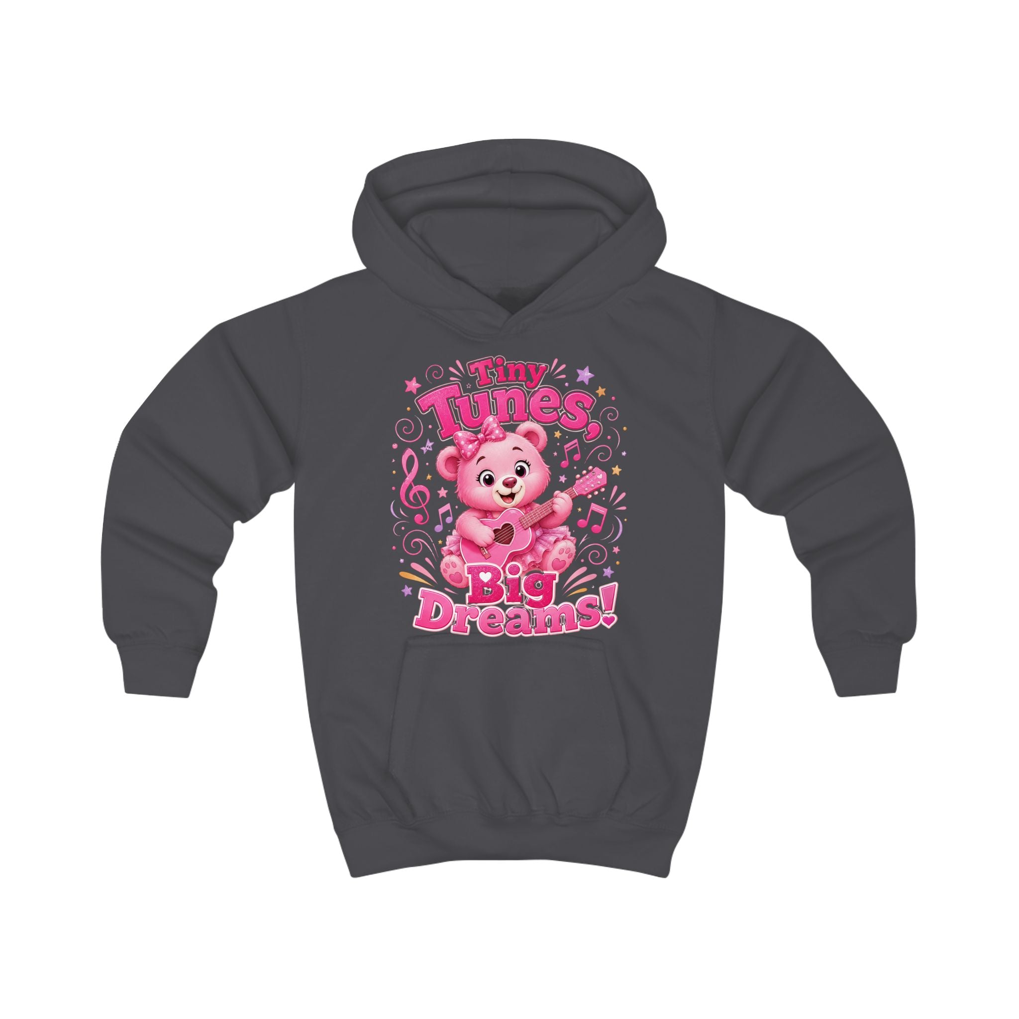 Kids Hoodie — "Tiny Tunes, Big Dreams" Pink Musical Bear Hoodie for Toddlers