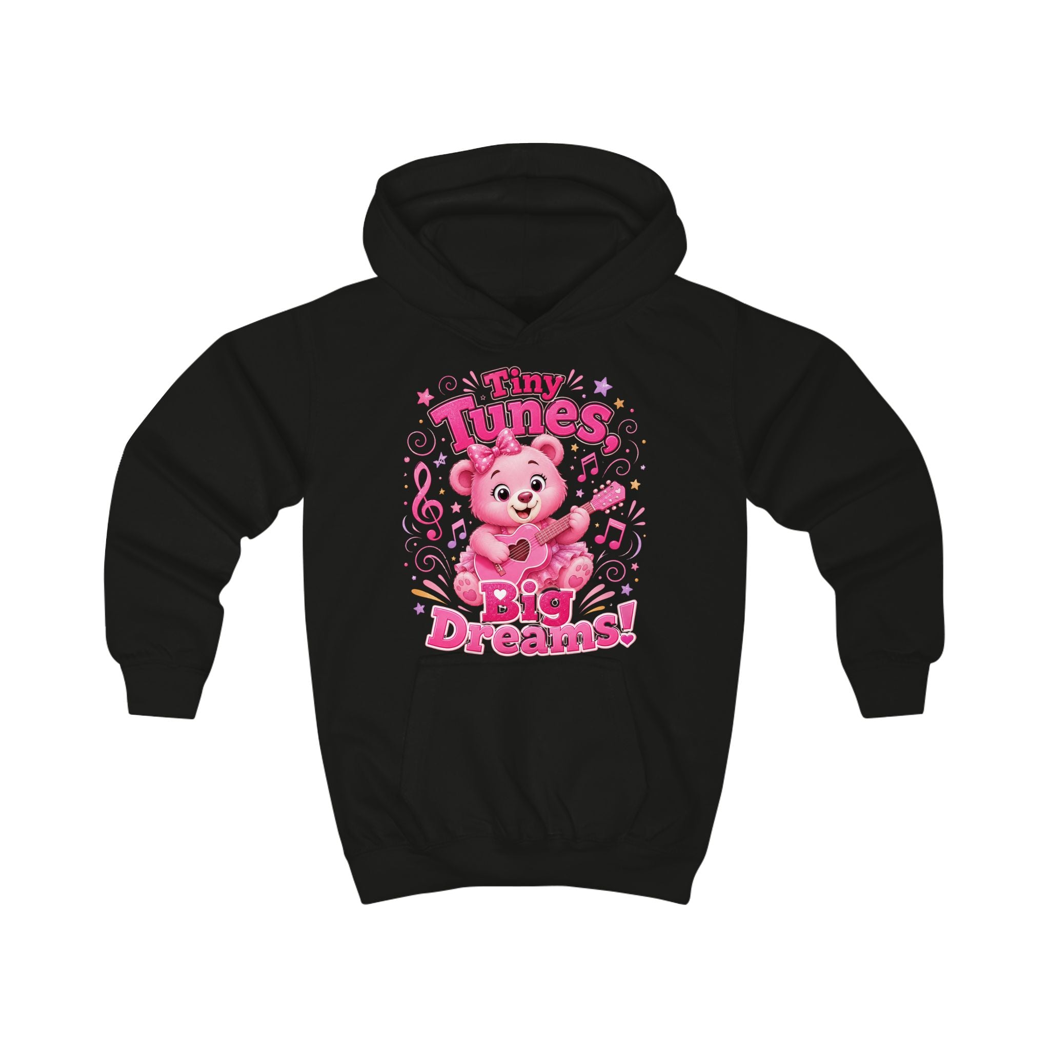 Kids Hoodie — "Tiny Tunes, Big Dreams" Pink Musical Bear Hoodie for Toddlers