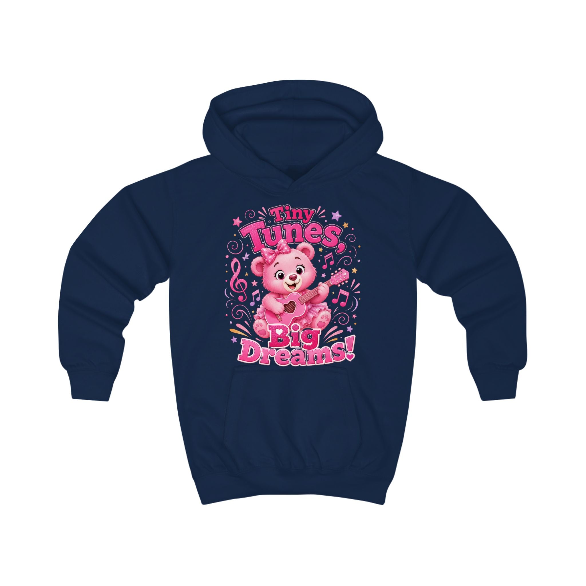 Kids Hoodie — "Tiny Tunes, Big Dreams" Pink Musical Bear Hoodie for Toddlers