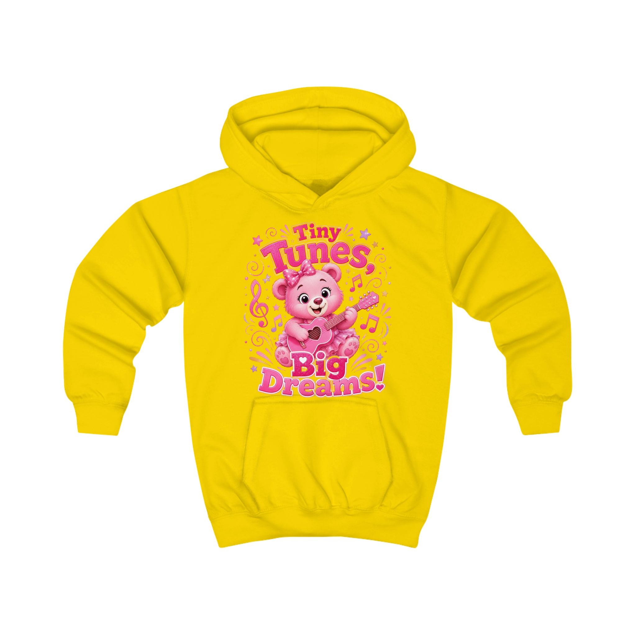 Kids Hoodie — "Tiny Tunes, Big Dreams" Pink Musical Bear Hoodie for Toddlers