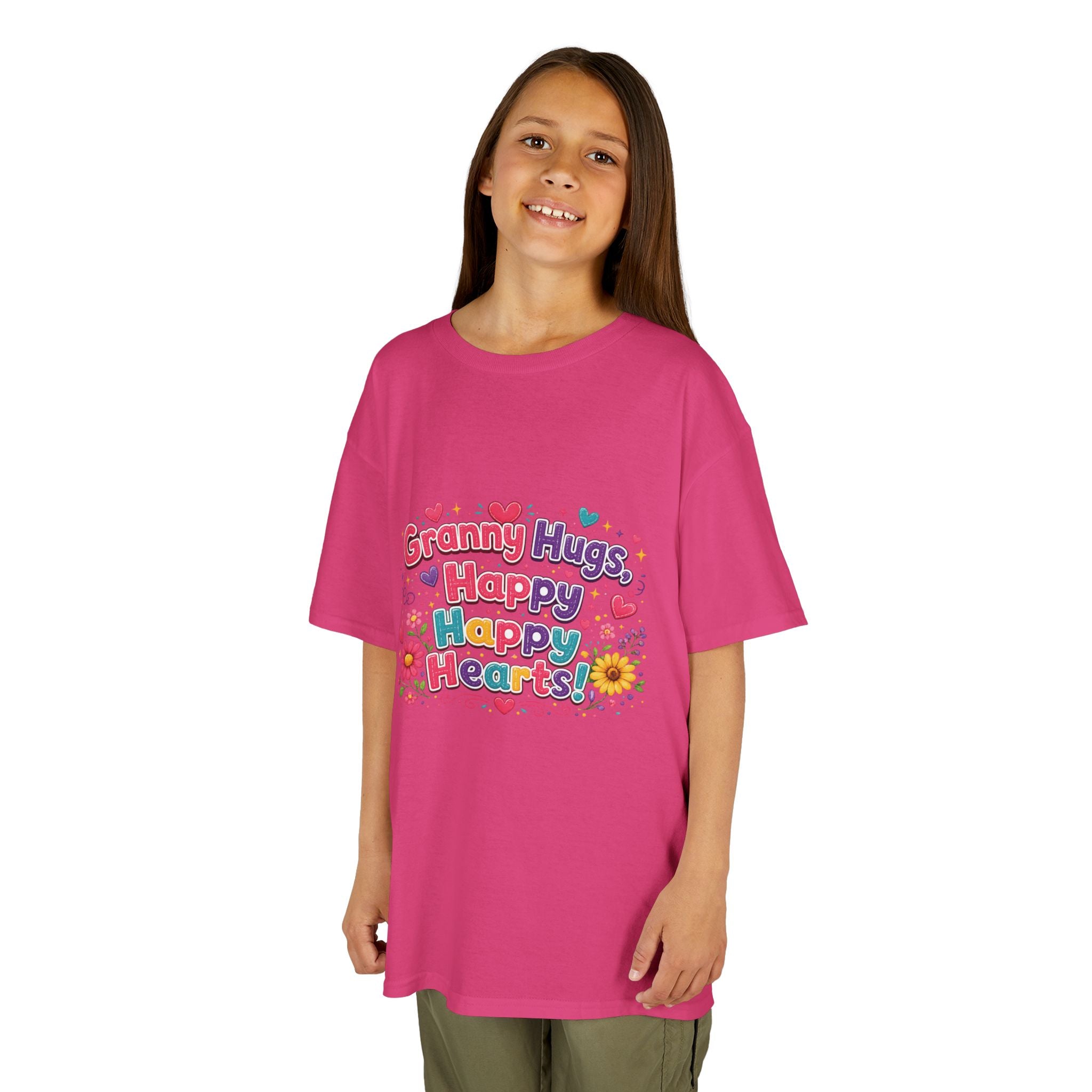 Granny Hugs Happy Hearts Kids Tee | Colorful Floral Kids Shirt