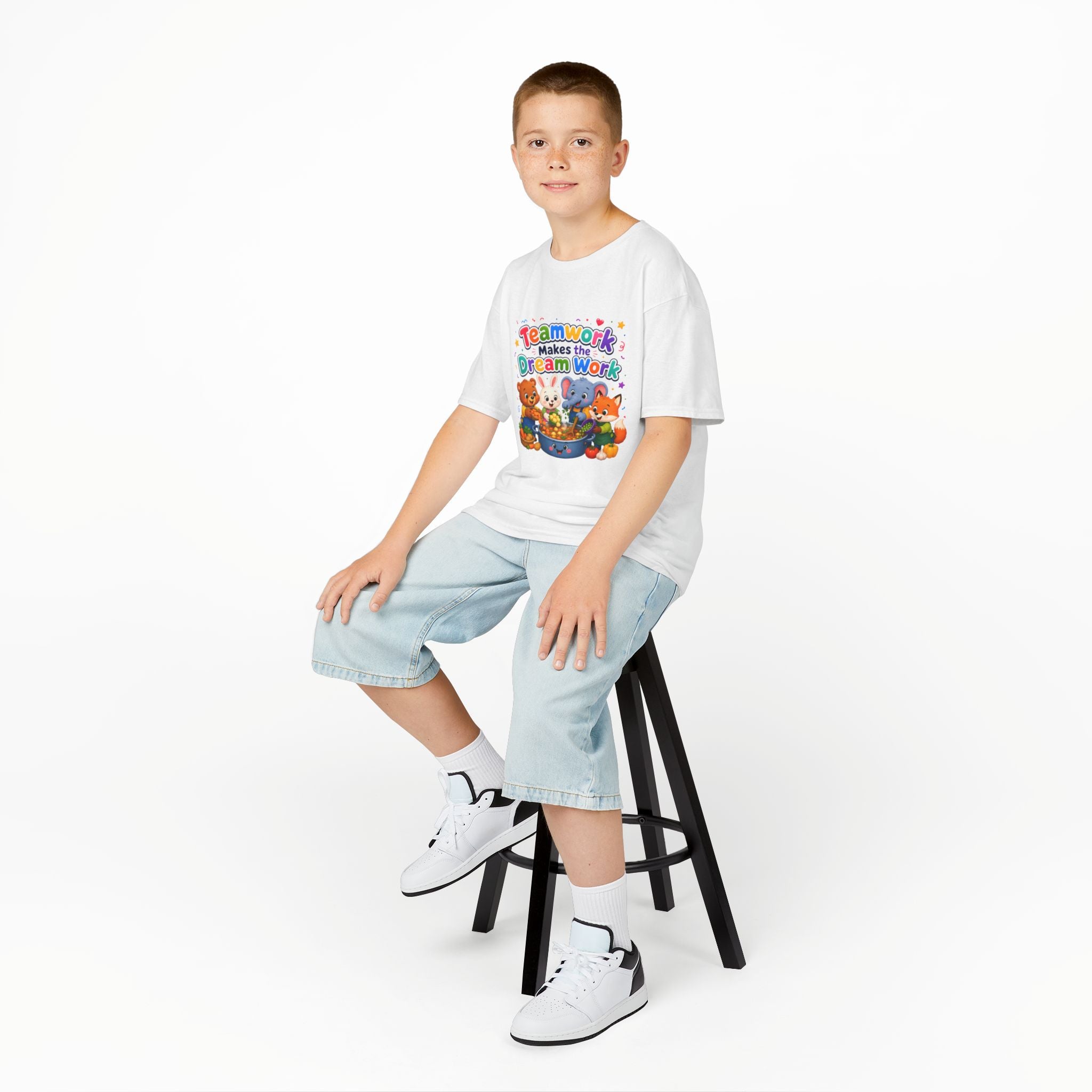 Kids Tee — “Teamwork Makes the Dream Work” Cute Animal Classroom Shirt