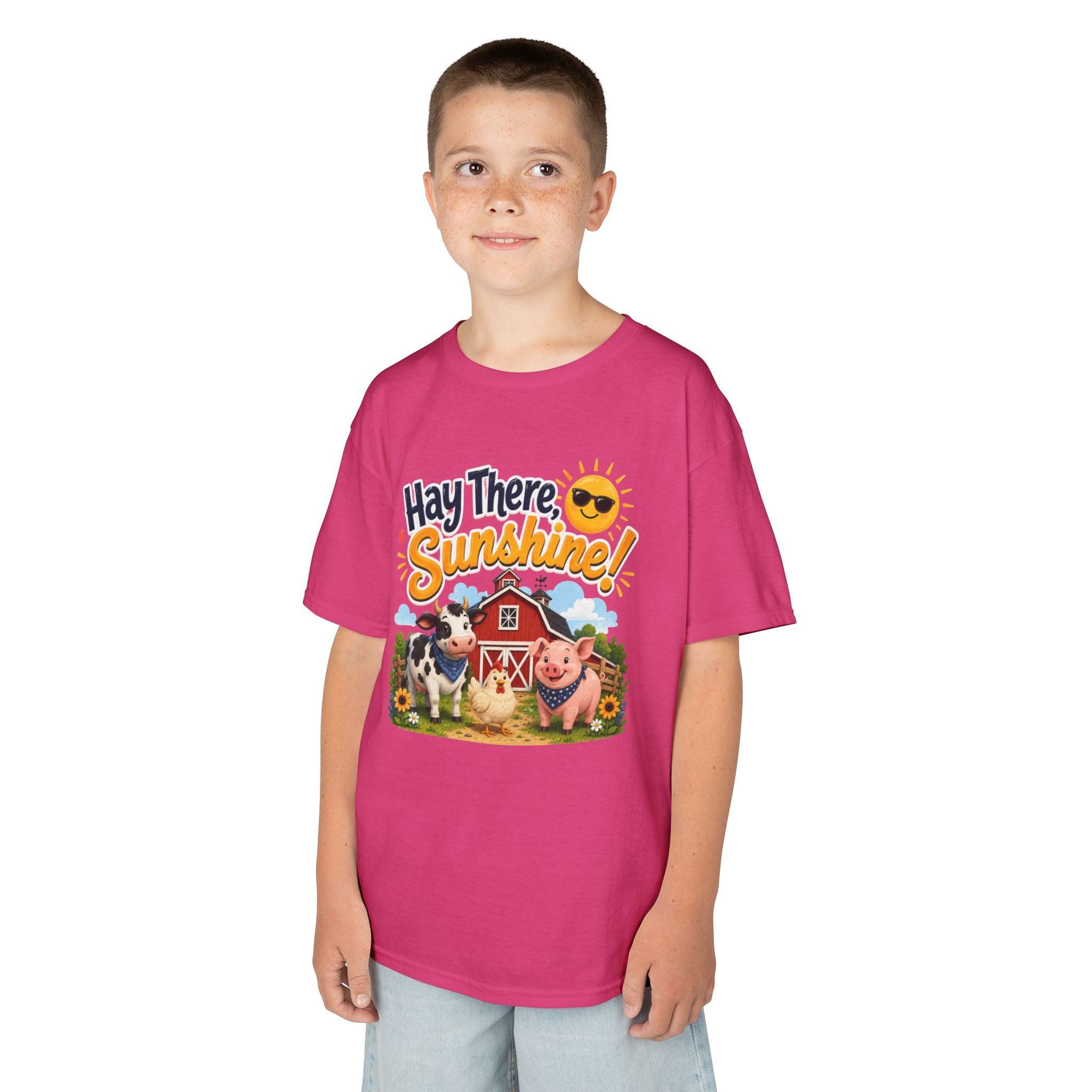 Kids Tee — "Hay There, Sunshine!" Farm Animal Graphic