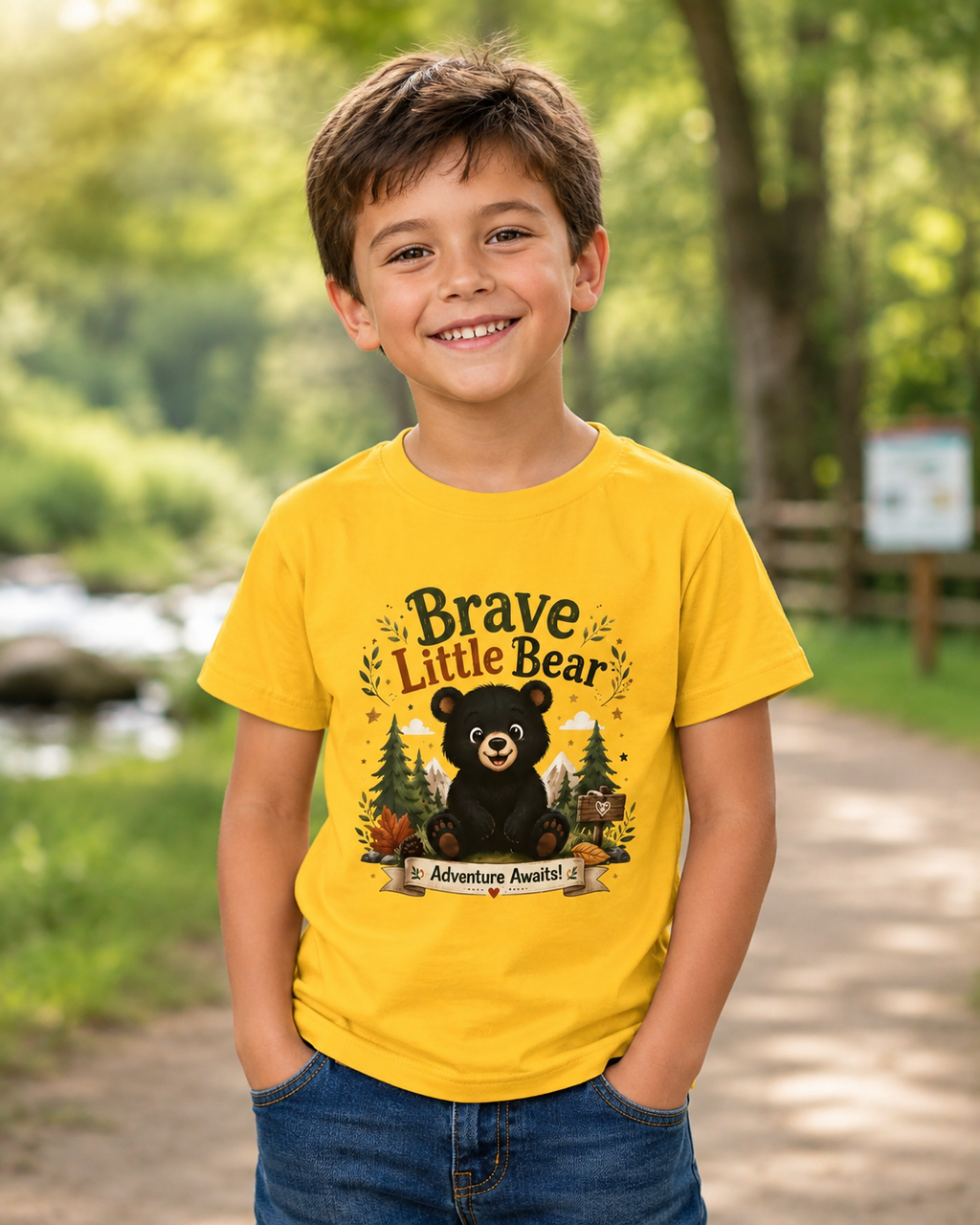 Kids Tee — "Brave Little Bear" Adventure Graphic Shirt