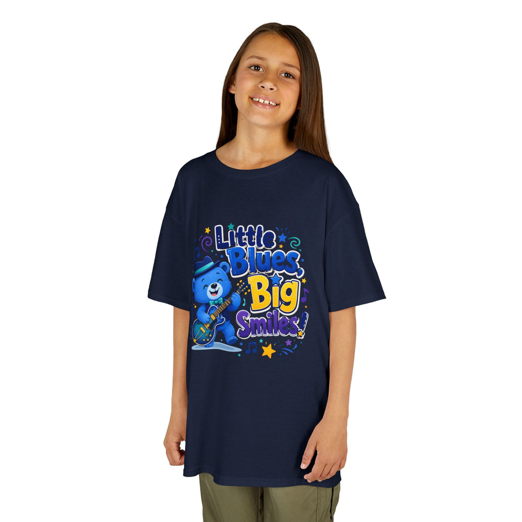 Kids Tee — "Little Blues, Big Smiles!" Guitar-Bear Graphic