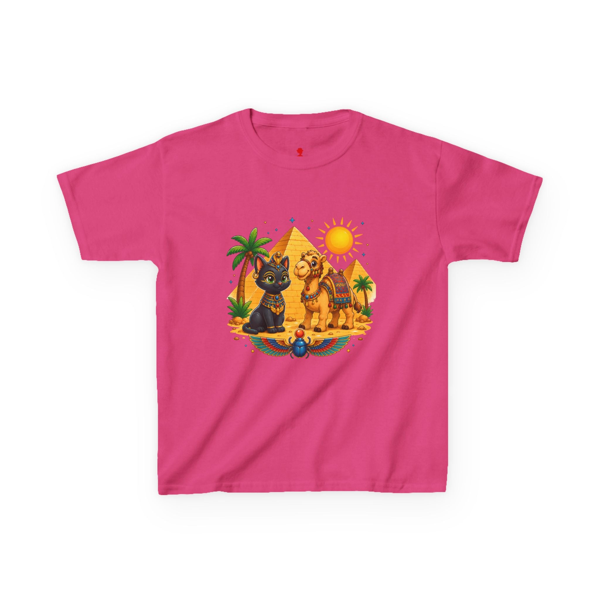 Egyptian Cats and Camel Kids Tee | Pyramid Desert Sun Illustration