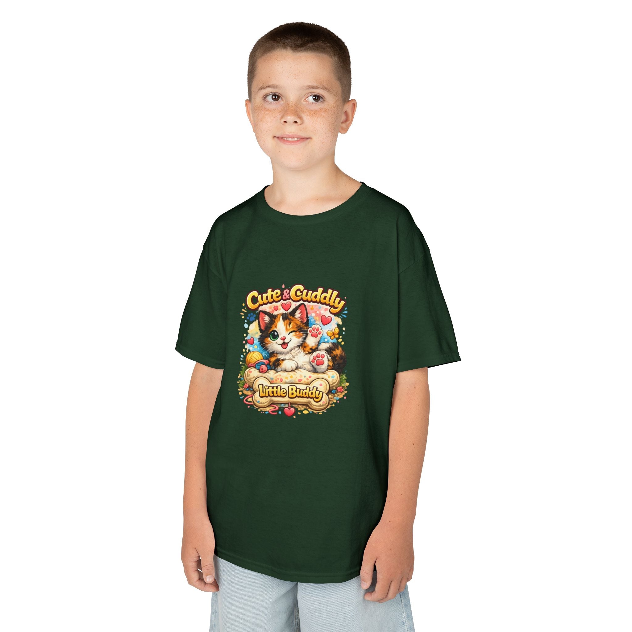 Kids T-Shirt — "Cute & Cuddly Little Buddy" Cat Graphic Tee